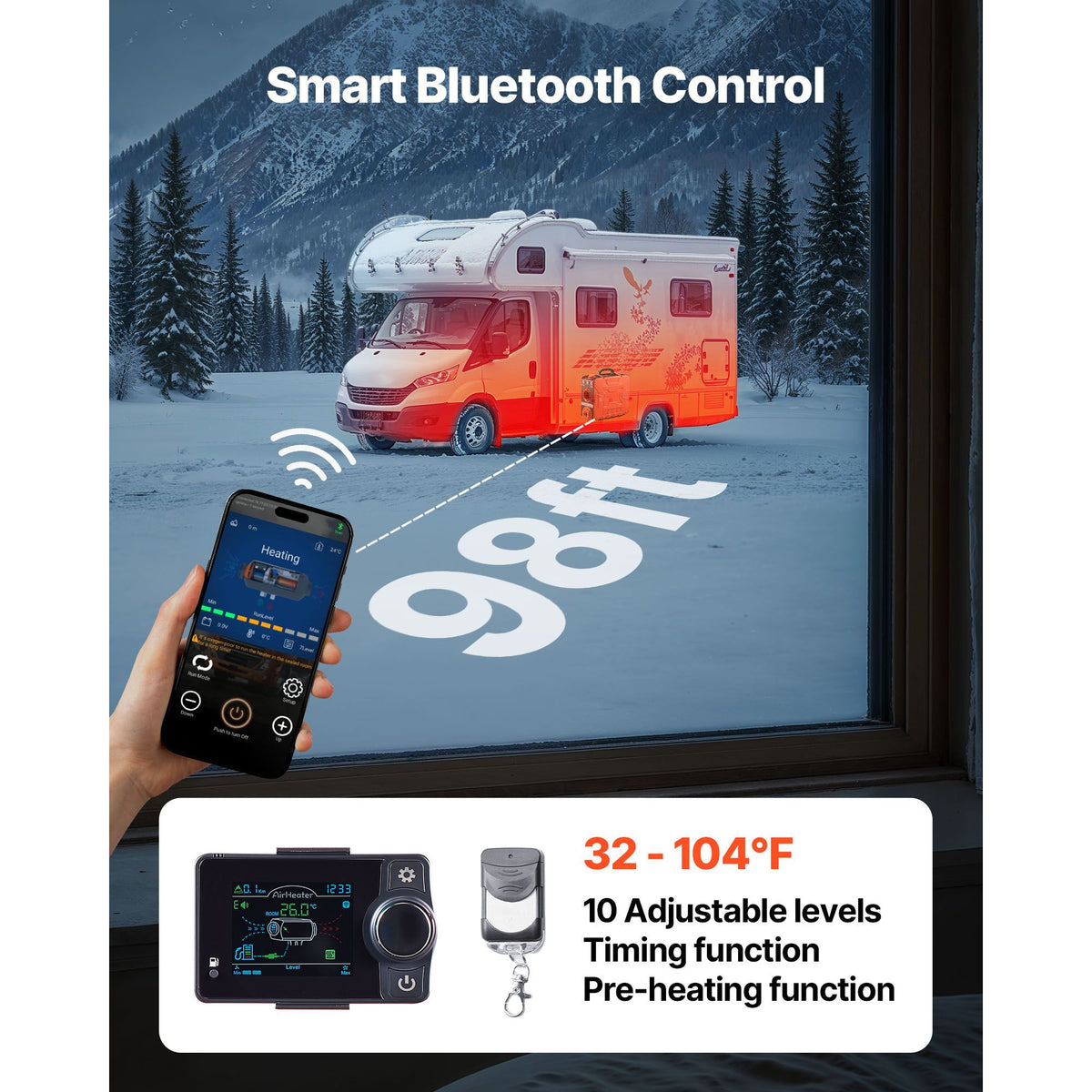8KW 12V Diesel Air Heater Bluetooth APP Remote LCD Portable Parking Heater