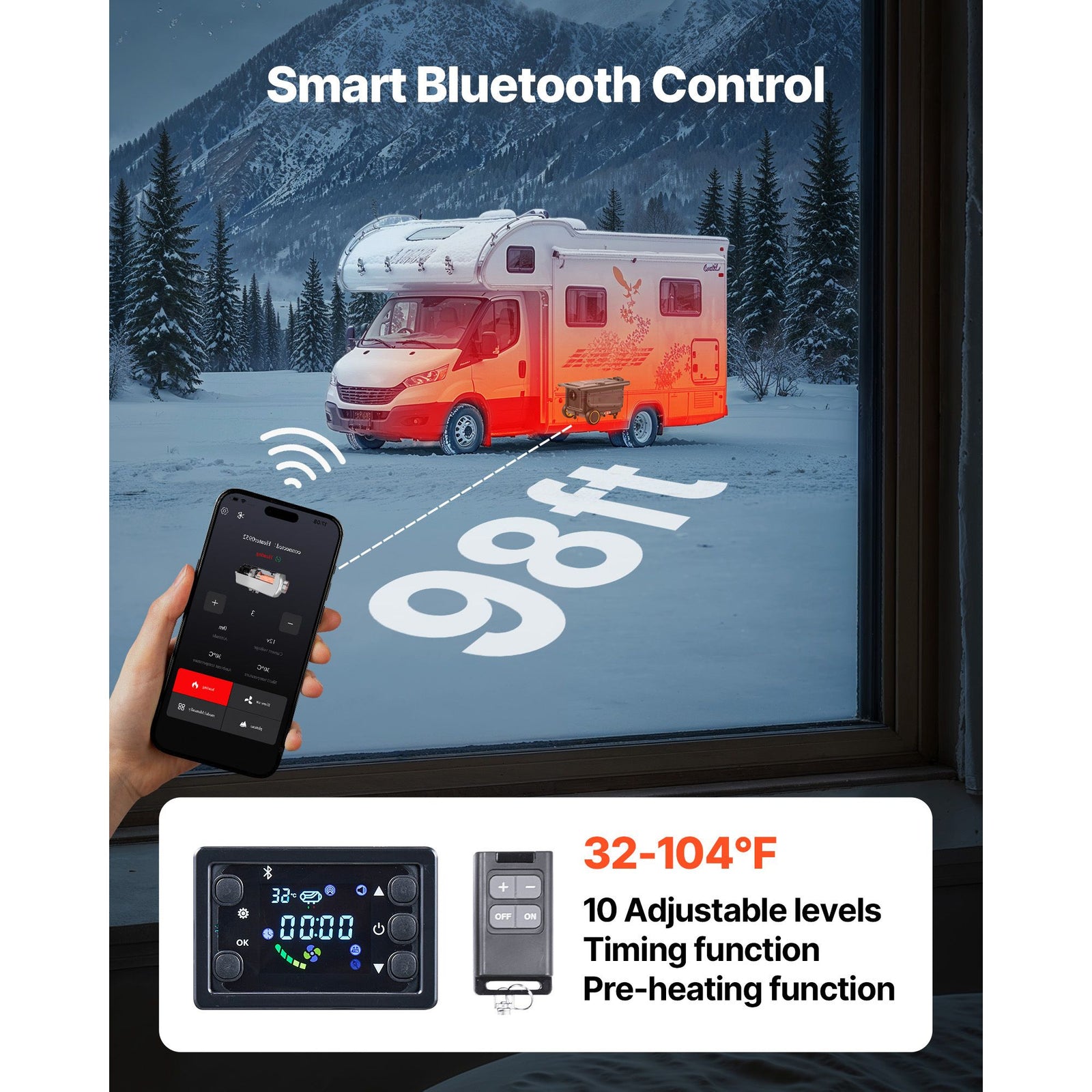 Diesel Heater, 8KW, DC 12V/24V, All in One Portable Diesel Air Heater with Bluetooth APP Control, Remote Control and LCD Screen, Trolley Design, 5 L Fuel Tank for Trucks, Vans, RVs, Campers