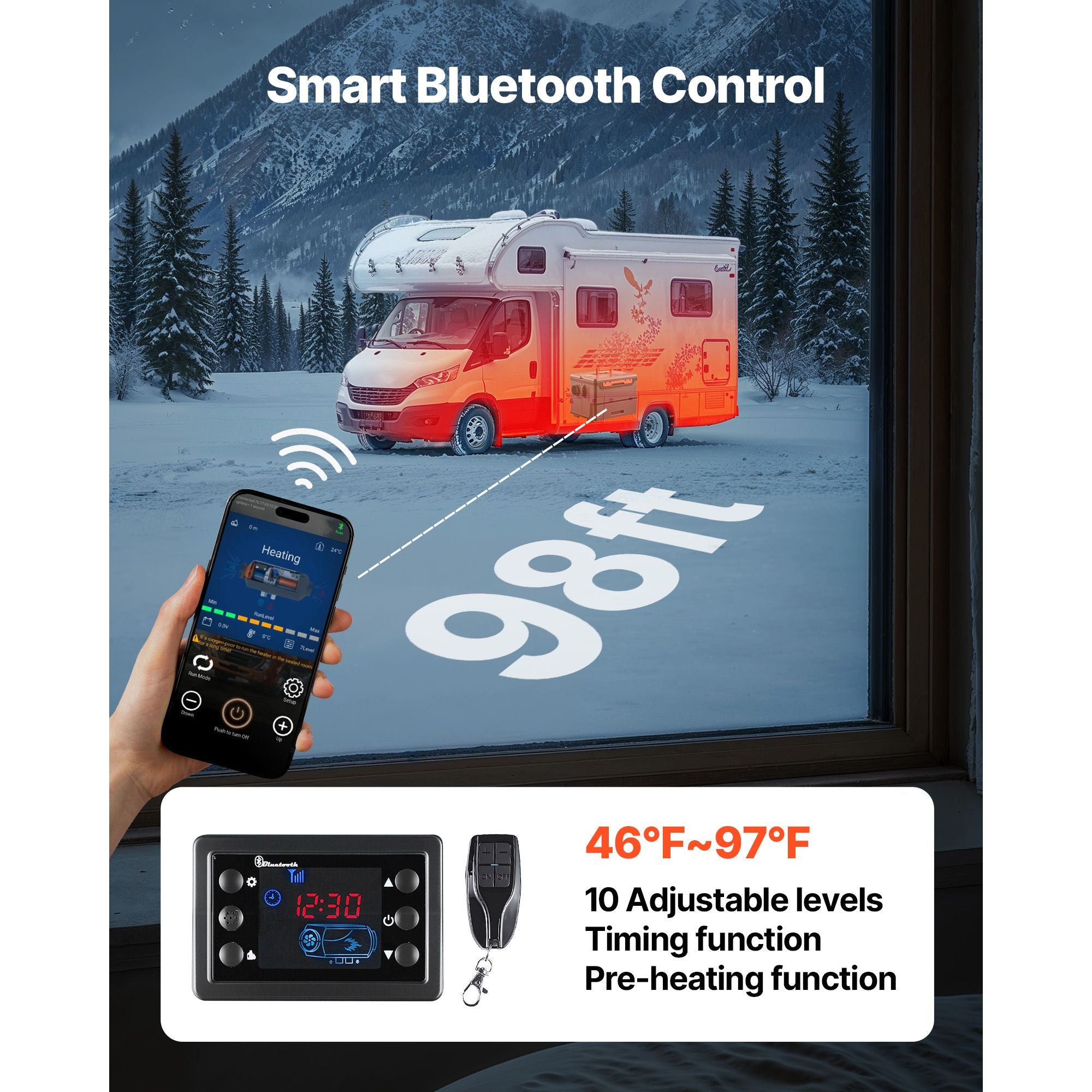 Diesel Heater, 8KW, DC 12V/24V, All in One Portable Diesel Air Heater with Bluetooth APP Control, Remote Control and LCD Screen, 5 L Fuel Tank for Trucks, Vans, RVs, Campers, and Garages