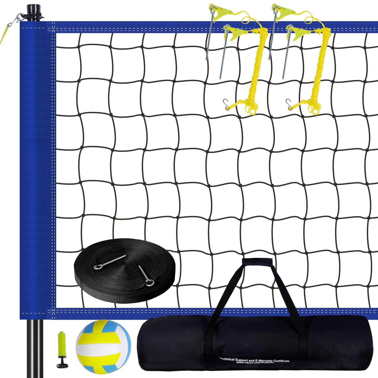 Outdoor Portable Volleyball Net System, Adjustable Height Steel Poles, Professional Volleyball Set with PVC Volleyball, Pump, Carrying Bag, Heavy Duty Volleyball Net for Backyard, Beach, Lawn