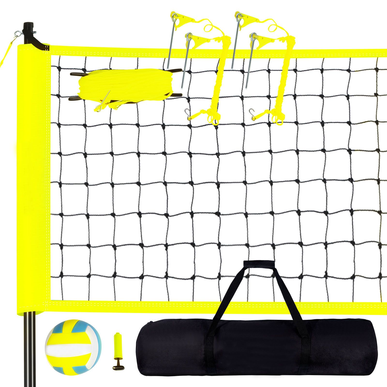 Outdoor Portable Volleyball Net System, Adjustable Height Steel Poles, Professional Volleyball Set with PVC Volleyball, Pump, Carrying Bag, Heavy Duty Volleyball Net for Backyard, Beach, Lawn