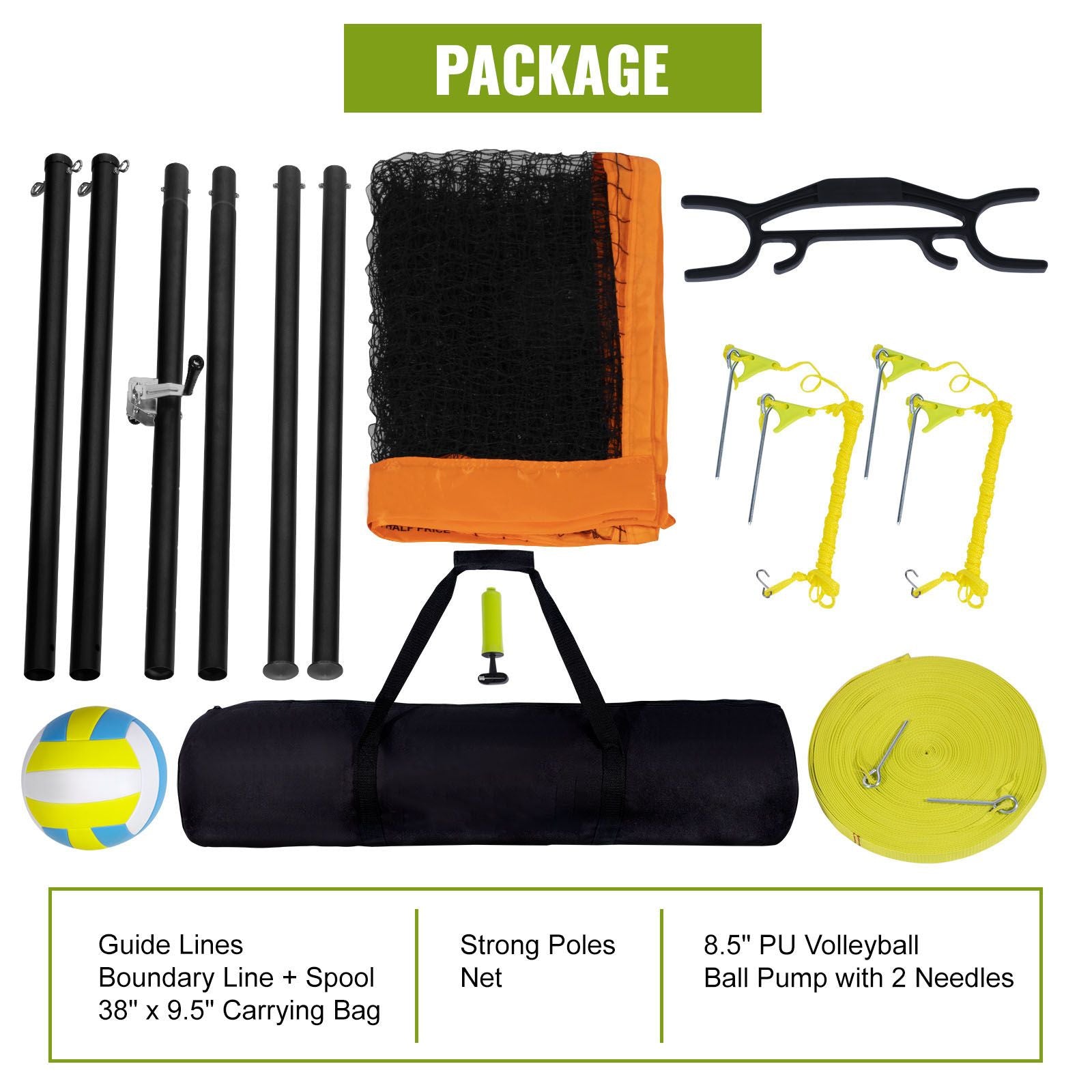 Outdoor Portable Volleyball Net System, Adjustable Height Aluminum Poles, Professional Volleyball Set with PVC Volleyball, Pump, Carrying Bag, Heavy Duty Volleyball Net for Backyard, Beach, Lawn