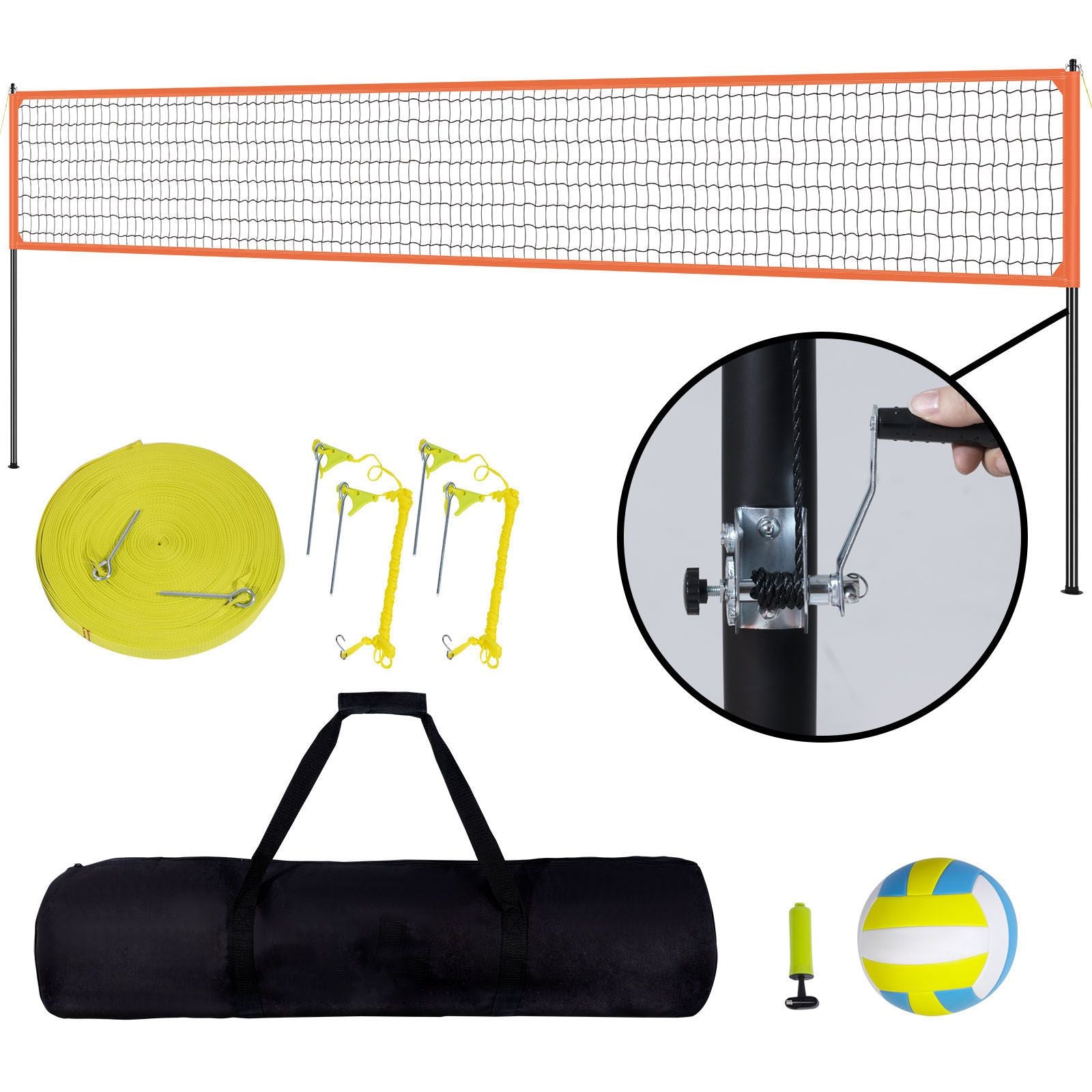 Outdoor Portable Volleyball Net System, Adjustable Height Aluminum Poles, Professional Volleyball Set with PVC Volleyball, Pump, Carrying Bag, Heavy Duty Volleyball Net for Backyard, Beach, Lawn