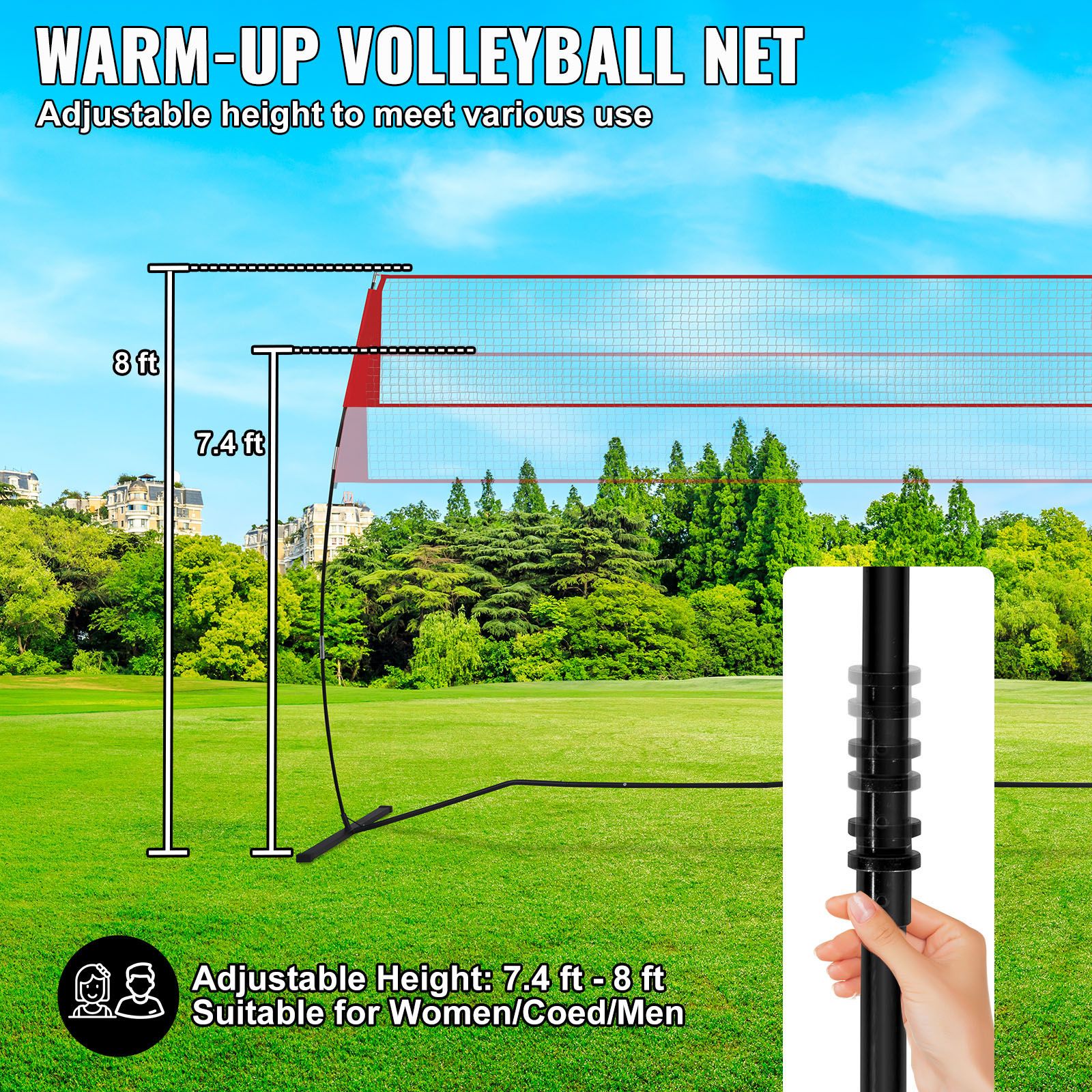 Freestanding Volleyball Training Net for Indoor or Outdoor Use, Adjustable Height Portable Net System with Carrying Bag, Professional Volleyball Practice Trainer for Hitting or Serving Drills