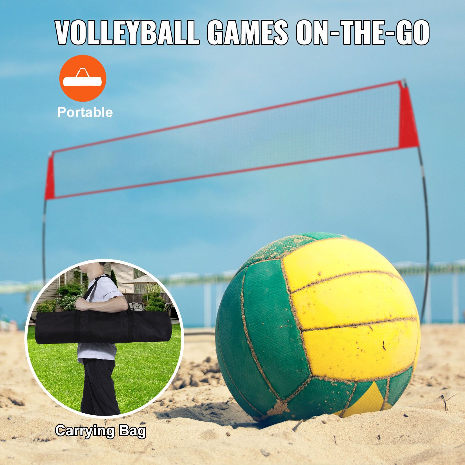 Freestanding Volleyball Training Net for Indoor or Outdoor Use, Adjustable Height Portable Net System with Carrying Bag, Professional Volleyball Practice Trainer for Hitting or Serving Drills