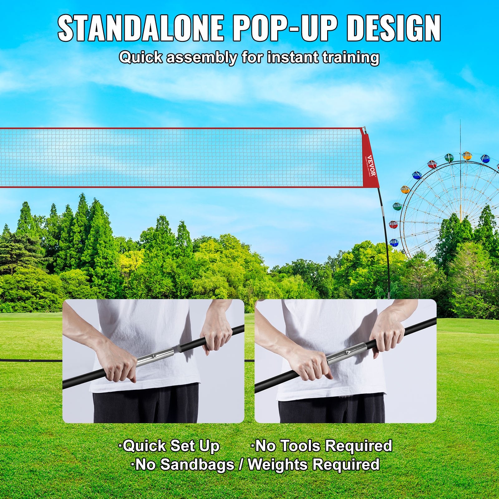 Freestanding Volleyball Training Net for Indoor or Outdoor Use, Adjustable Height Portable Net System with Carrying Bag, Professional Volleyball Practice Trainer for Hitting or Serving Drills