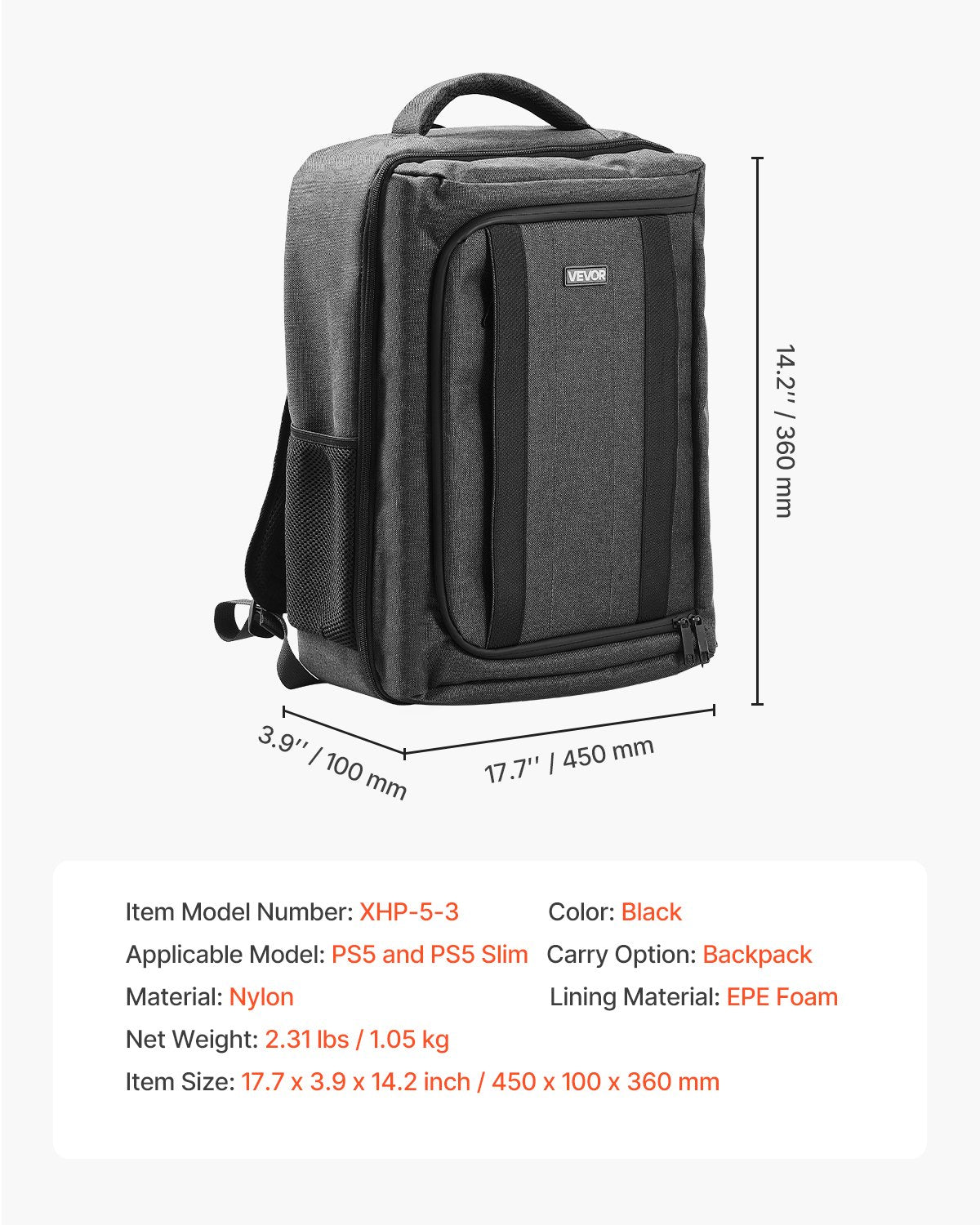 VEVOR PS5 Backpack Dual Shoulder Travel Bag for Playstation 5 PS5 Slim Nylon