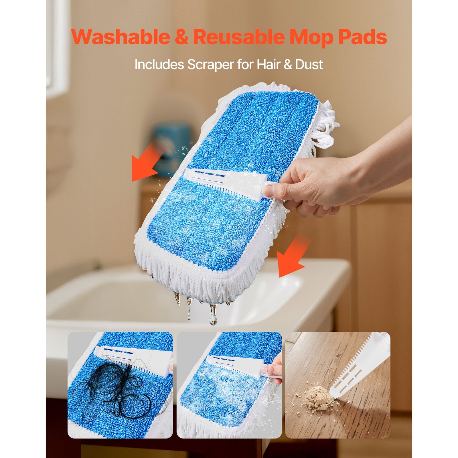 Spray Mop, with 3 Washable Pads for Dry and Wet Floor Cleaning & an 800ml Refillable Water Tank, Microfiber Dust Wet Mop & Twisted Cotton Dry Mop, Commercial Home Use for Tiles/Vinyl/Wood Floor