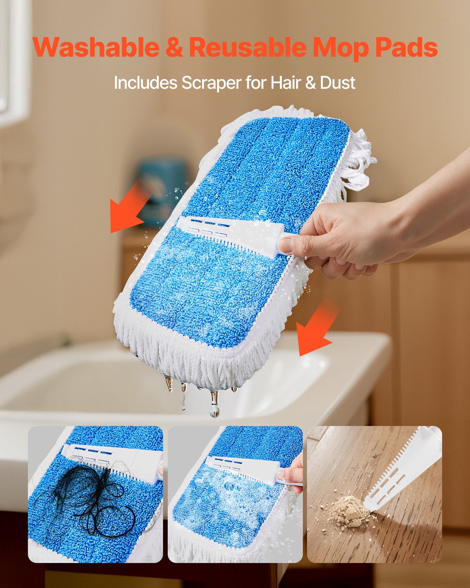 Spray Mop, with 3 Washable Pads for Dry and Wet Floor Cleaning & an 800ml Refillable Water Tank, Microfiber Dust Wet Mop & Twisted Cotton Dry Mop, Commercial Home Use for Tiles/Vinyl/Wood Floor