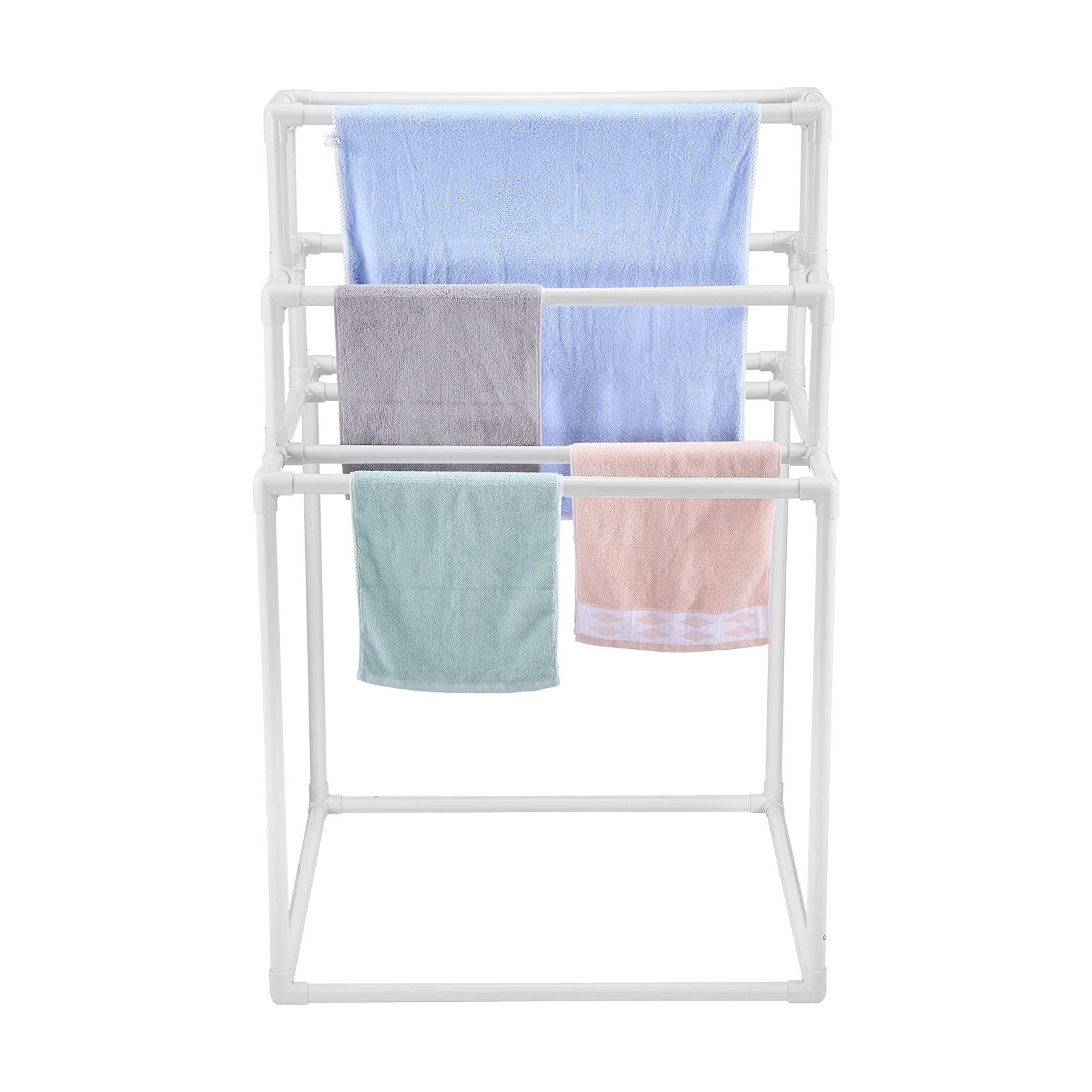 Towel Rack 8-Bar Outdoor PVC Towel Holder for Poolside Spa Bathroom White