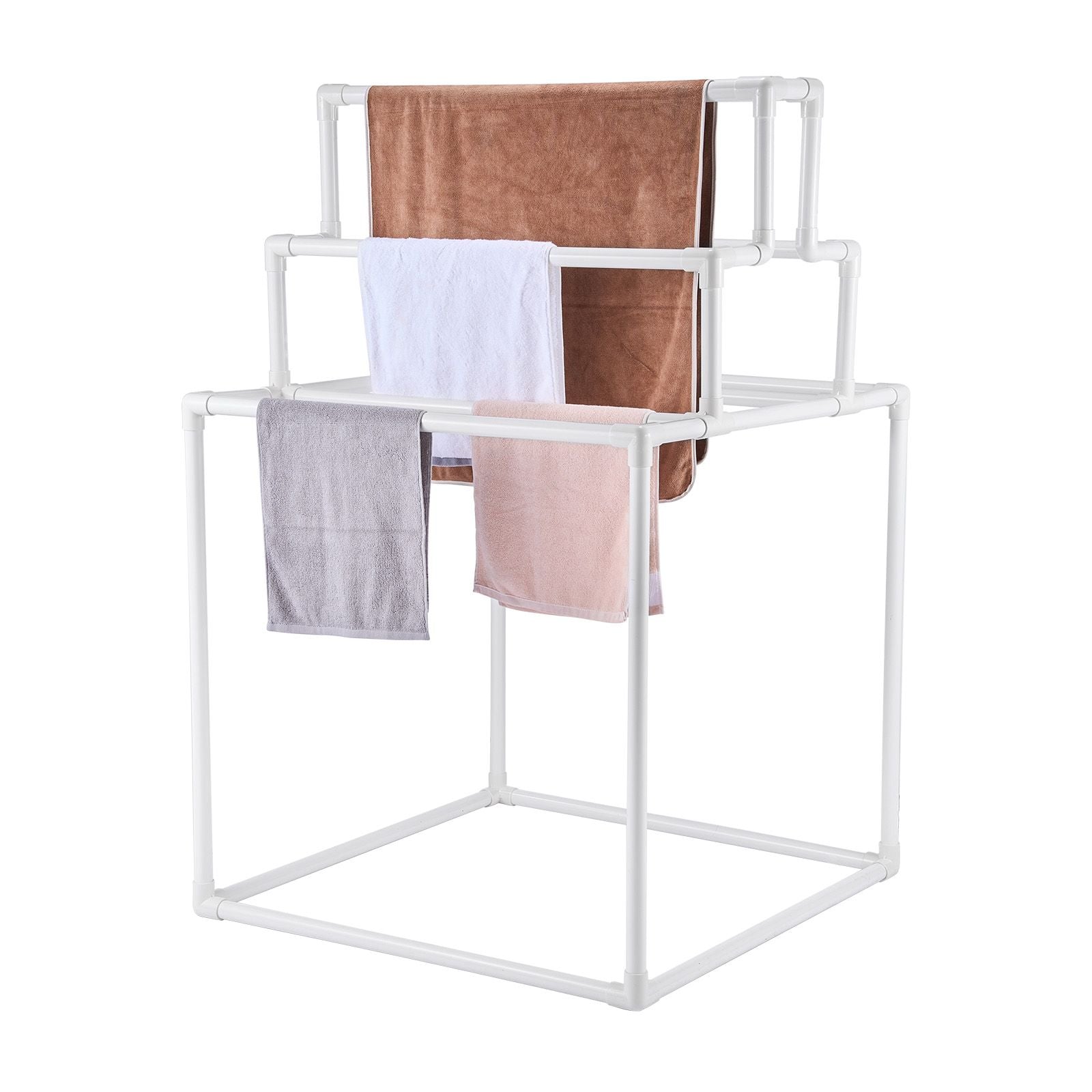Towel Rack 8-Bar Outdoor PVC Towel Holder for Poolside Spa Bathroom White