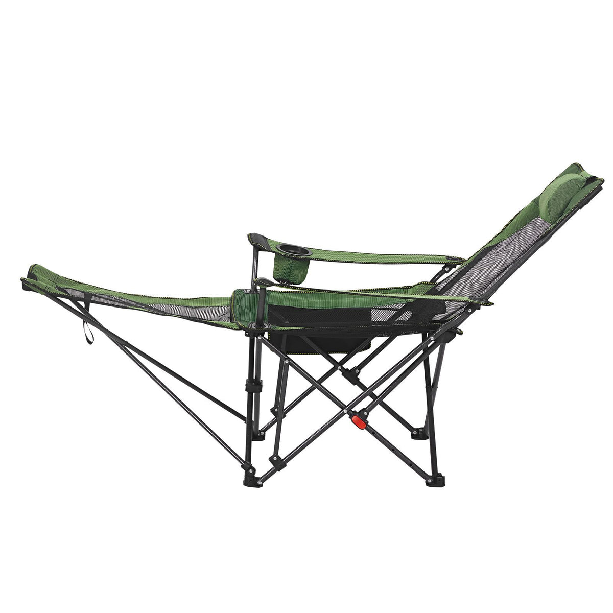 Reclining Camping Chair 4-Position Folding Lounger with Footrest Green