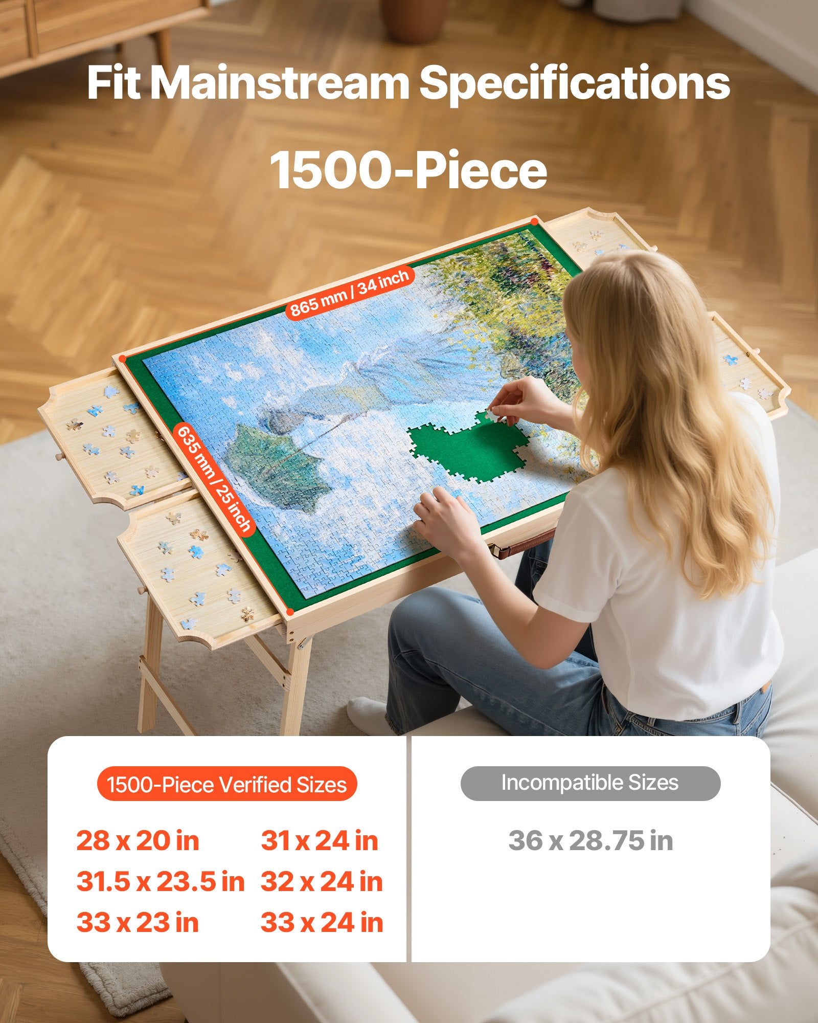 1500 Piece Puzzle Board with Folding Leg Portable Wooden Jigsaw 86x63cm