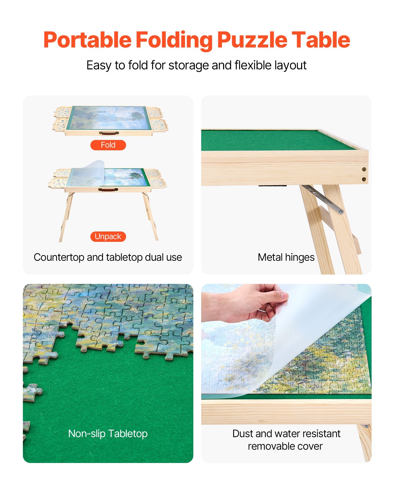 1500 Piece Puzzle Board with Folding Leg Portable Wooden Jigsaw 86x63cm