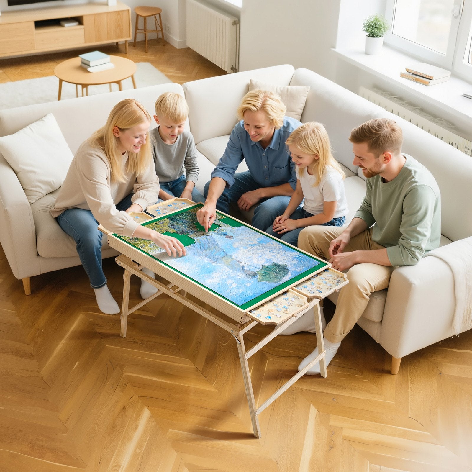 1500 Piece Puzzle Board with Folding Leg Portable Wooden Jigsaw 86x63cm