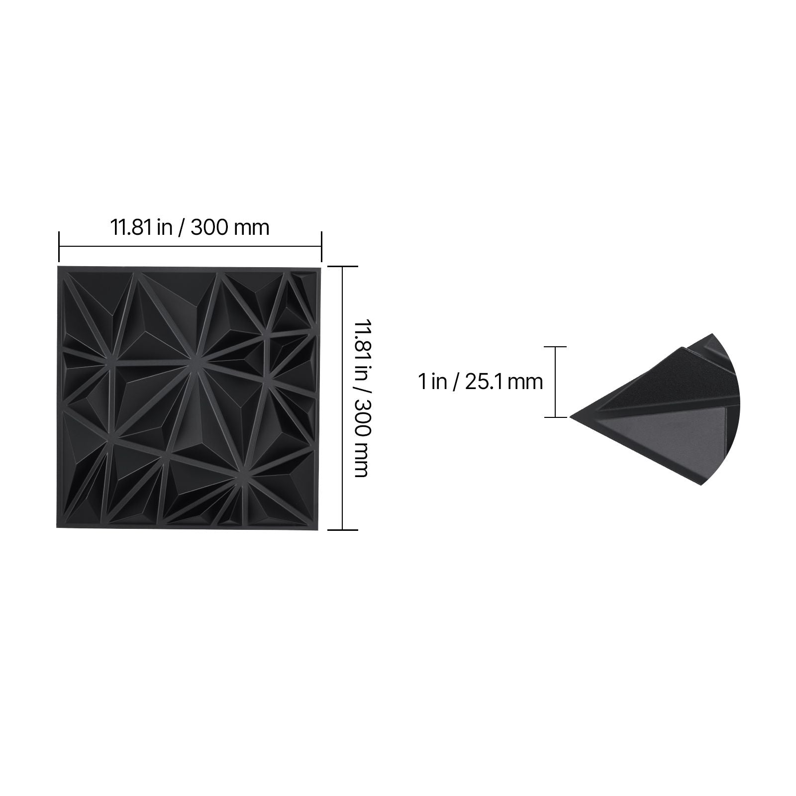 33 Pack 3D PVC Wall Panels Diamond Tiles Matte Black 2.97m² Coverage