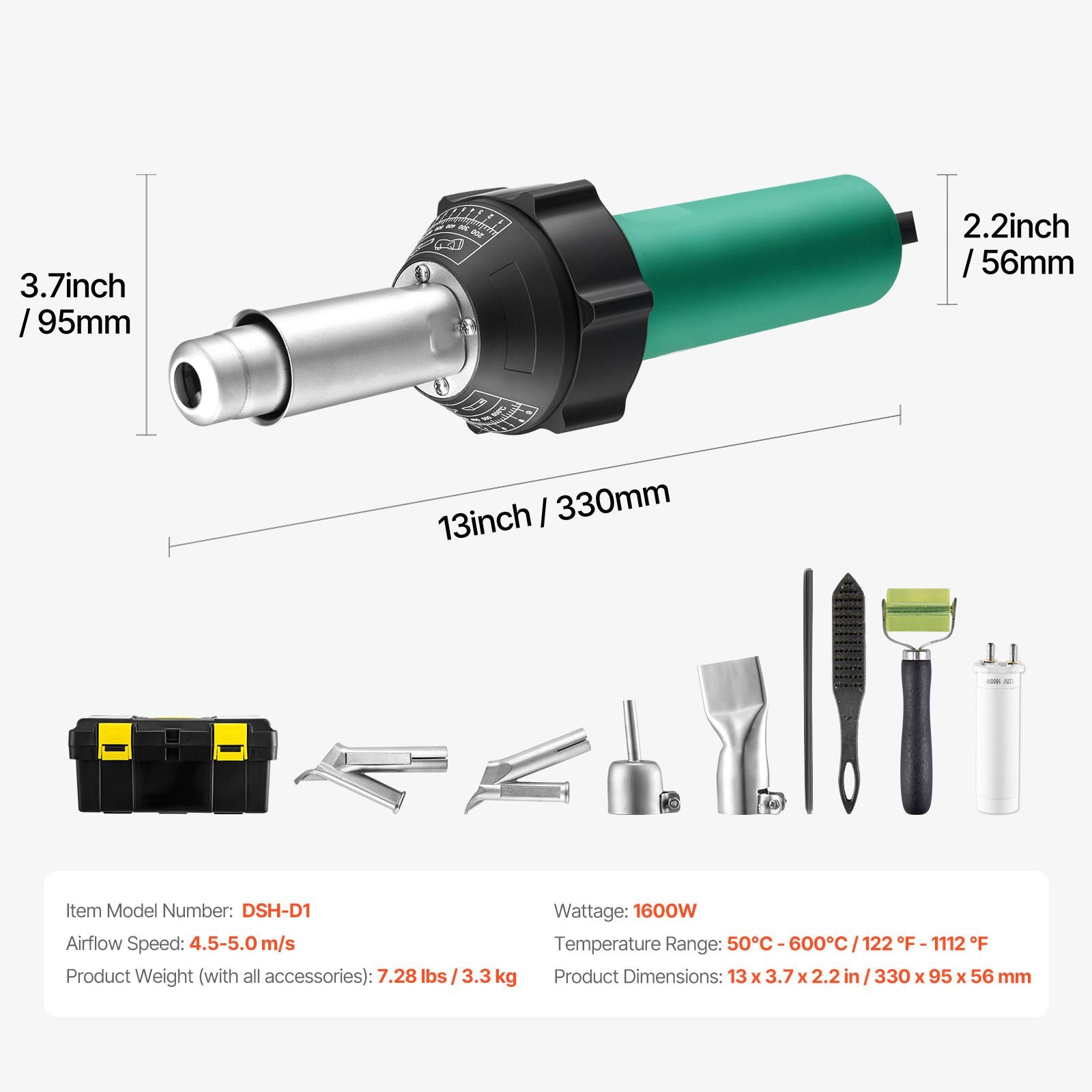 Hot Air Plastic Welder 1600W PVC TPO Vinyl Heat Gun Torch & 9 Accessories