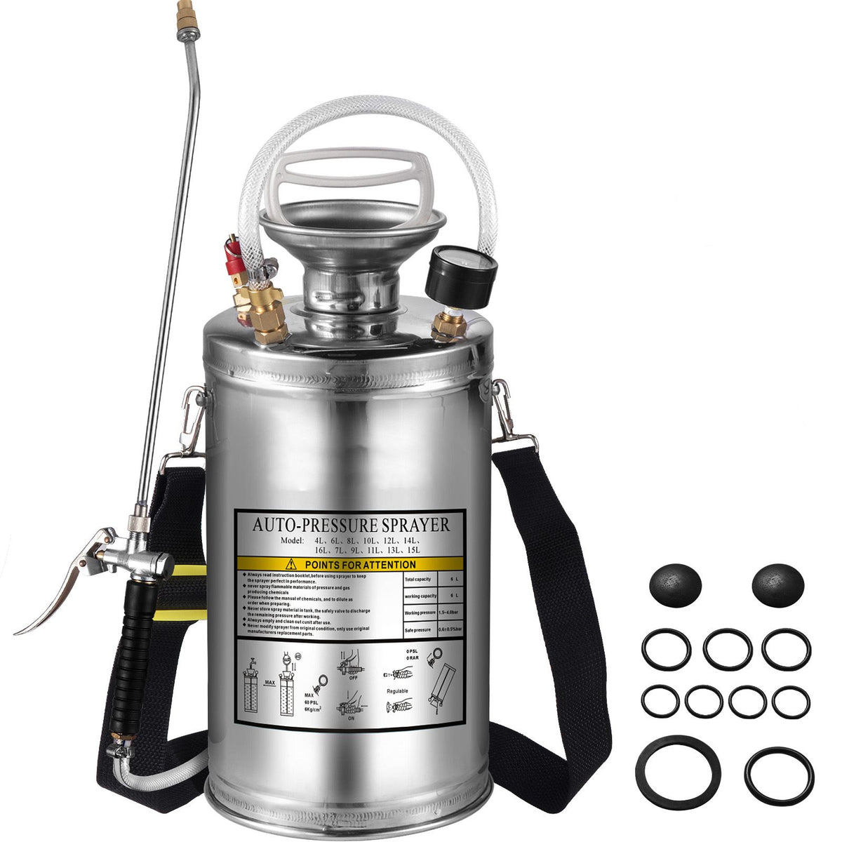 Stainless Steel Pump Sprayer 1.5 Gal – Adjustable Brass Nozzle, 1.5–4 Bar