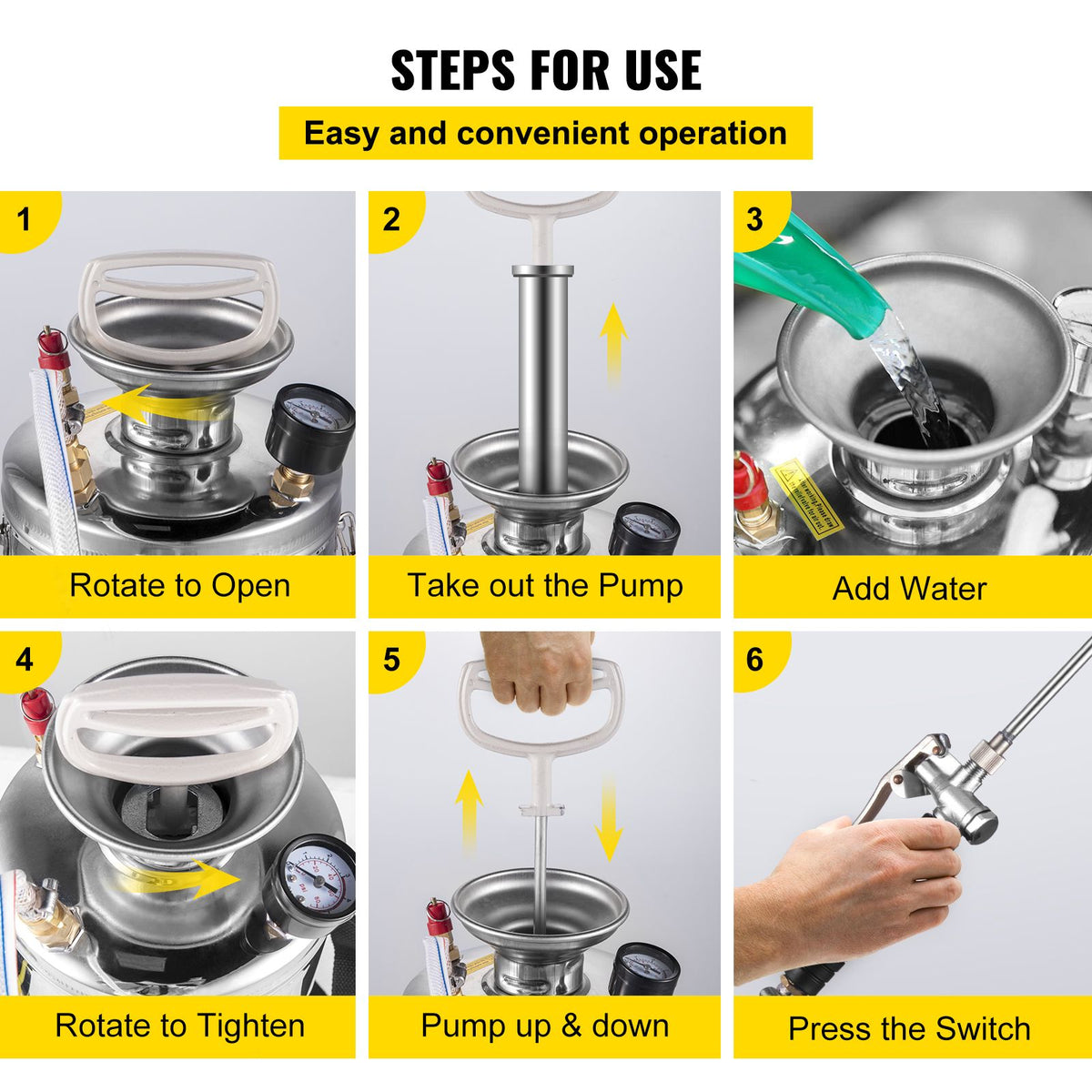 Stainless Steel Pump Sprayer 1.5 Gal – Adjustable Brass Nozzle, 1.5–4 Bar