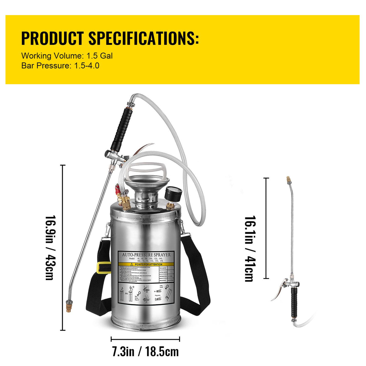 Stainless Steel Pump Sprayer 1.5 Gal – Adjustable Brass Nozzle, 1.5–4 Bar