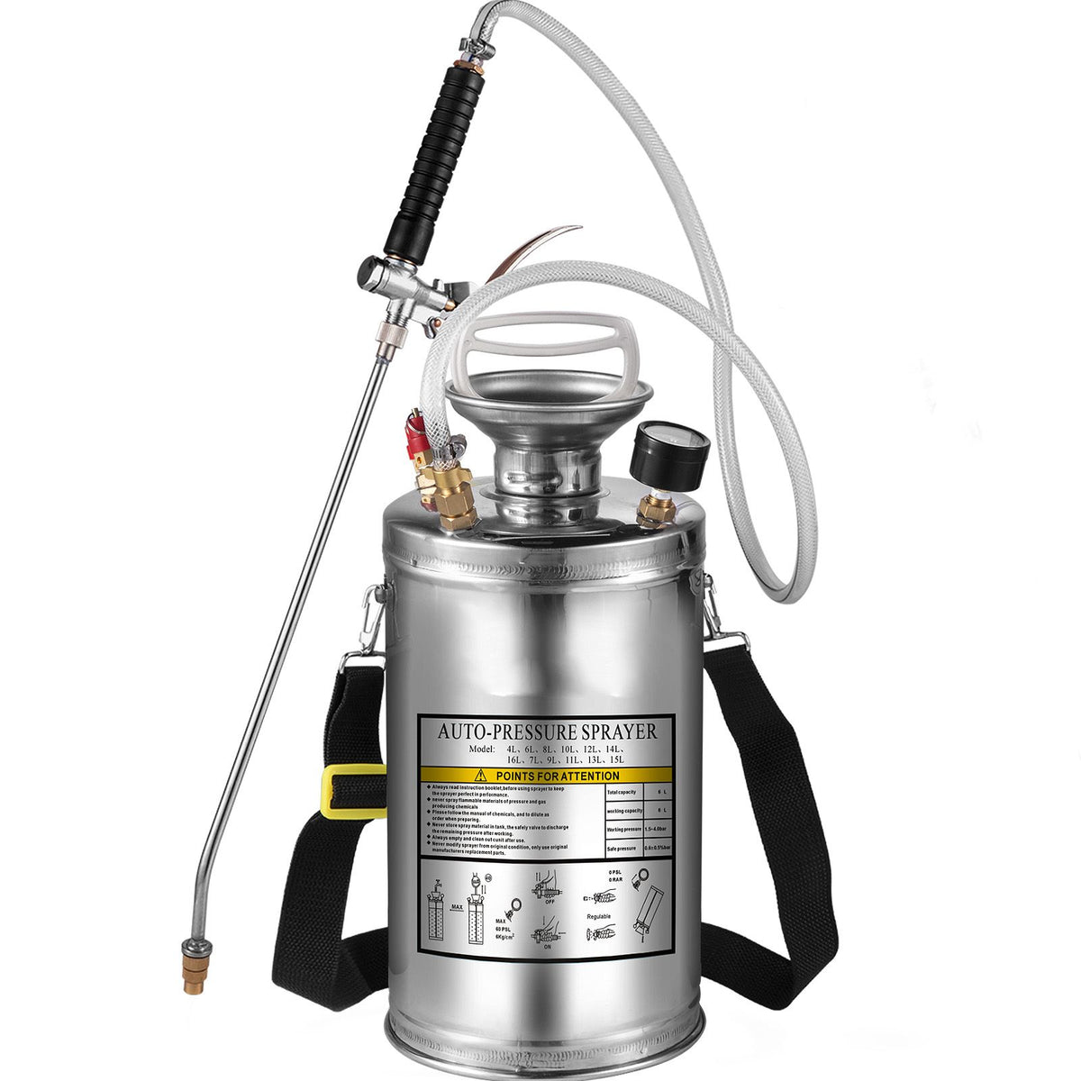 Stainless Steel Pump Sprayer 1.5 Gal – Adjustable Brass Nozzle, 1.5–4 Bar
