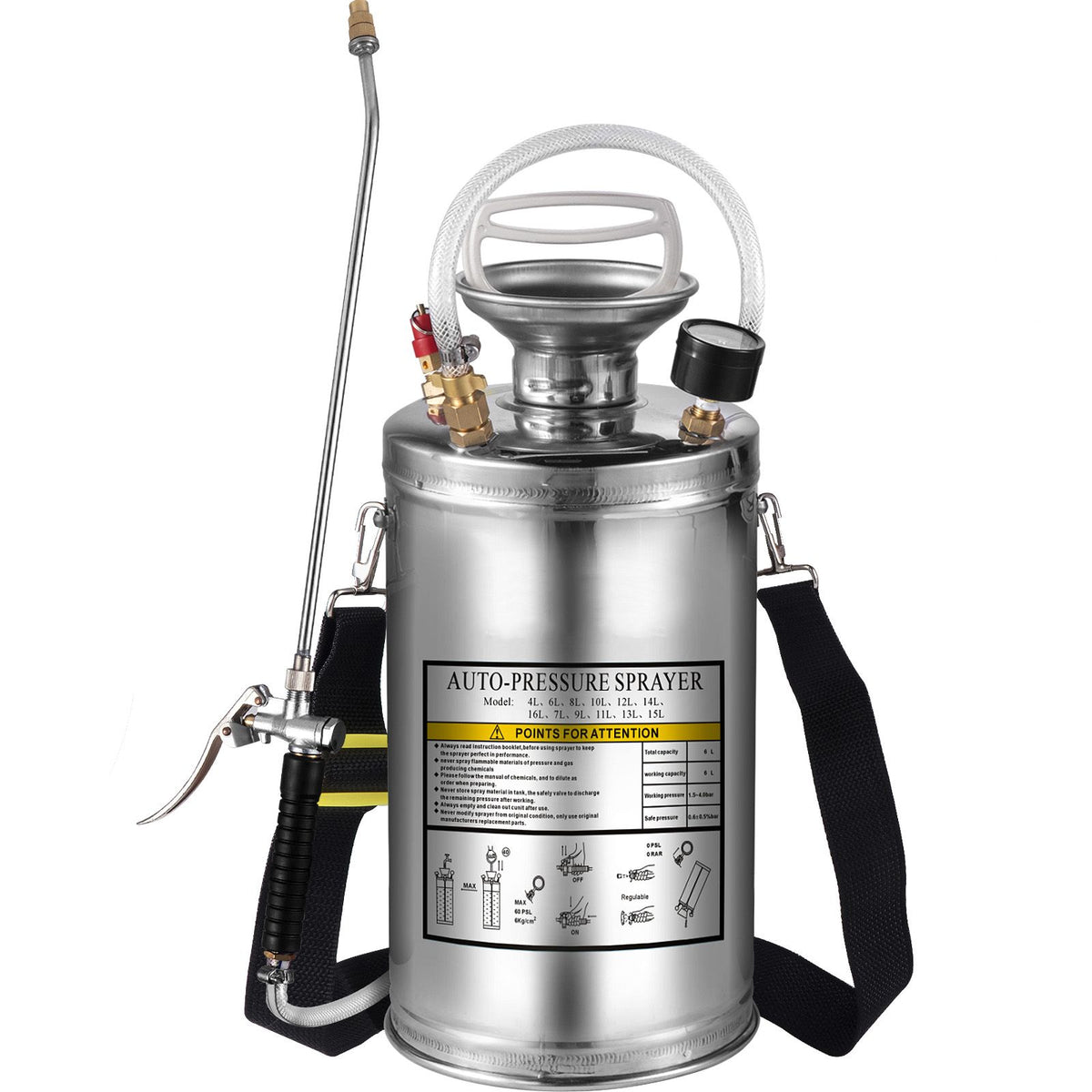 Stainless Steel Pump Sprayer 1.5 Gal – Adjustable Brass Nozzle, 1.5–4 Bar