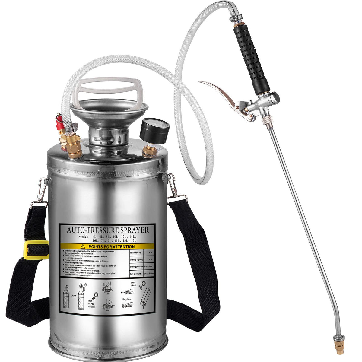 Stainless Steel Pump Sprayer 1.5 Gal – Adjustable Brass Nozzle, 1.5–4 Bar