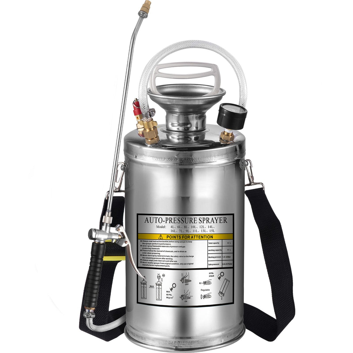 Stainless Steel Pump Sprayer 1.5 Gal – Adjustable Brass Nozzle, 1.5–4 Bar