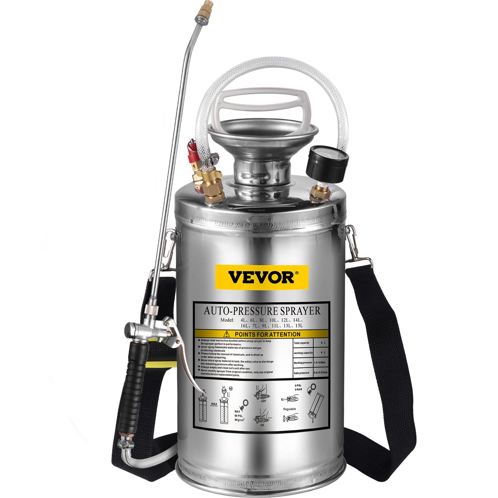 VEVOR 1.5Gal Stainless Steel Sprayer, Set with 16