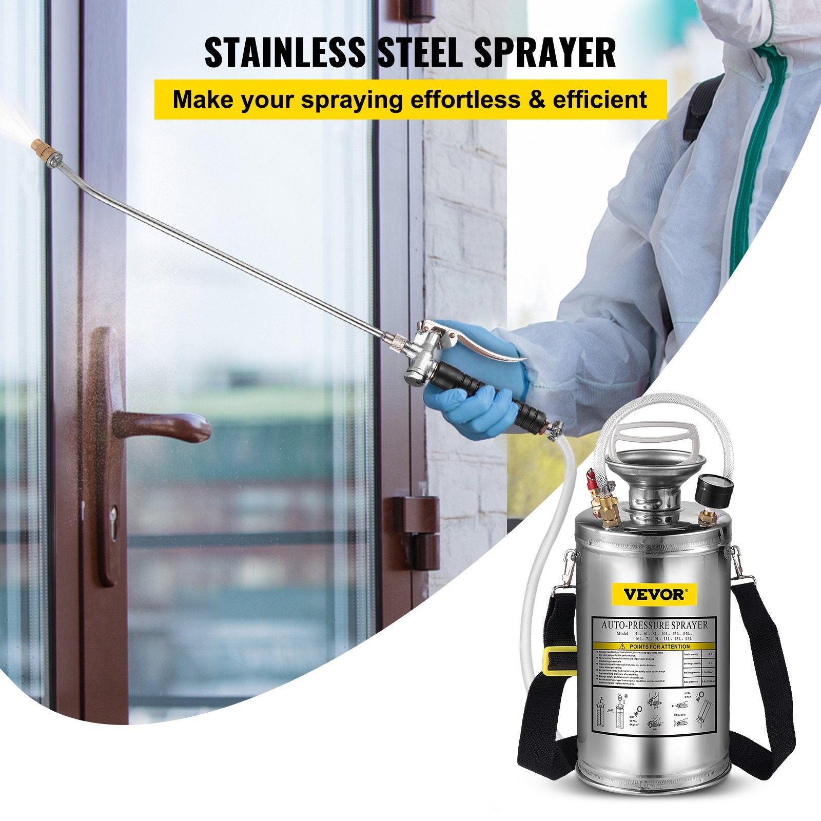 VEVOR 1.5Gal Stainless Steel Sprayer, Set with 16