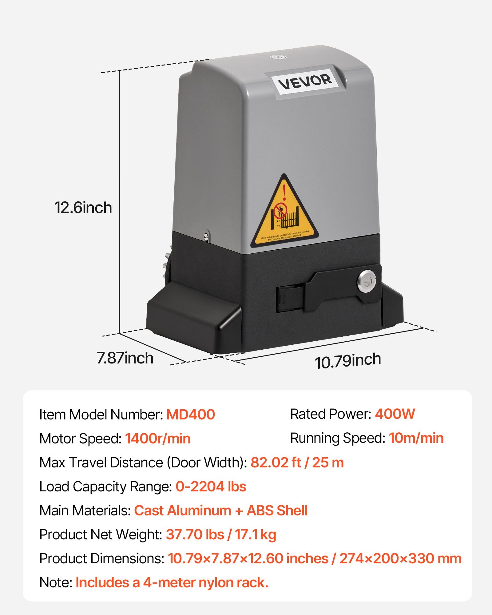 400W Electric Sliding Gate Opener 1000kg Chain Drive Infrared Sensor