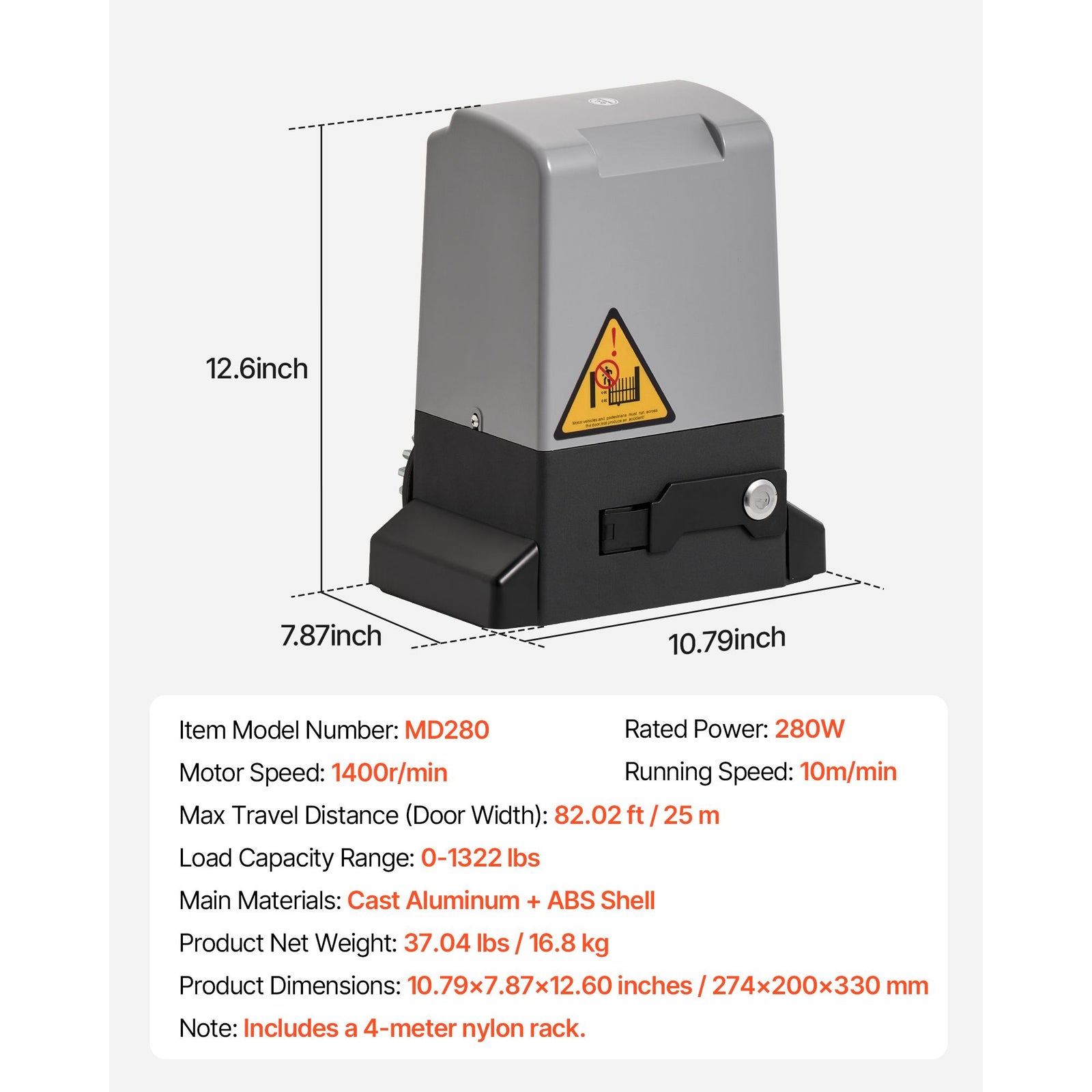 280W Electric Sliding Gate Opener 816kg Chain Drive Infrared Sensor