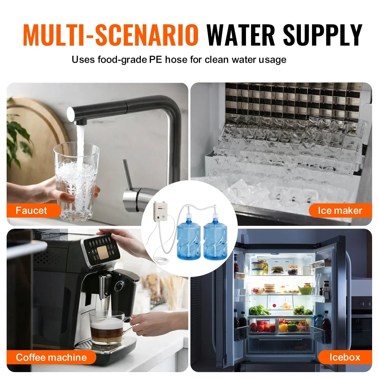 Bottled Water Dispenser Pump System, 2x5 Gallon Dispensing System, Automatic Electric Water Dispenser, Double-Pipe Water Jug Pump, Compatible Use with Coffee/Tea Machine, Refrigerator, Ice Maker