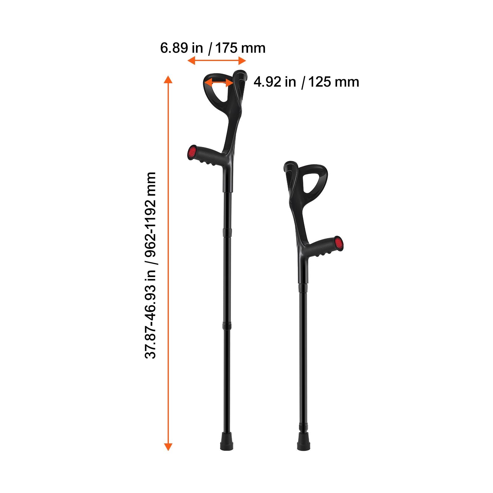 Forearm Crutches 10-Level Height Adjustable Walking Crutches 1 Pair 350LBS
