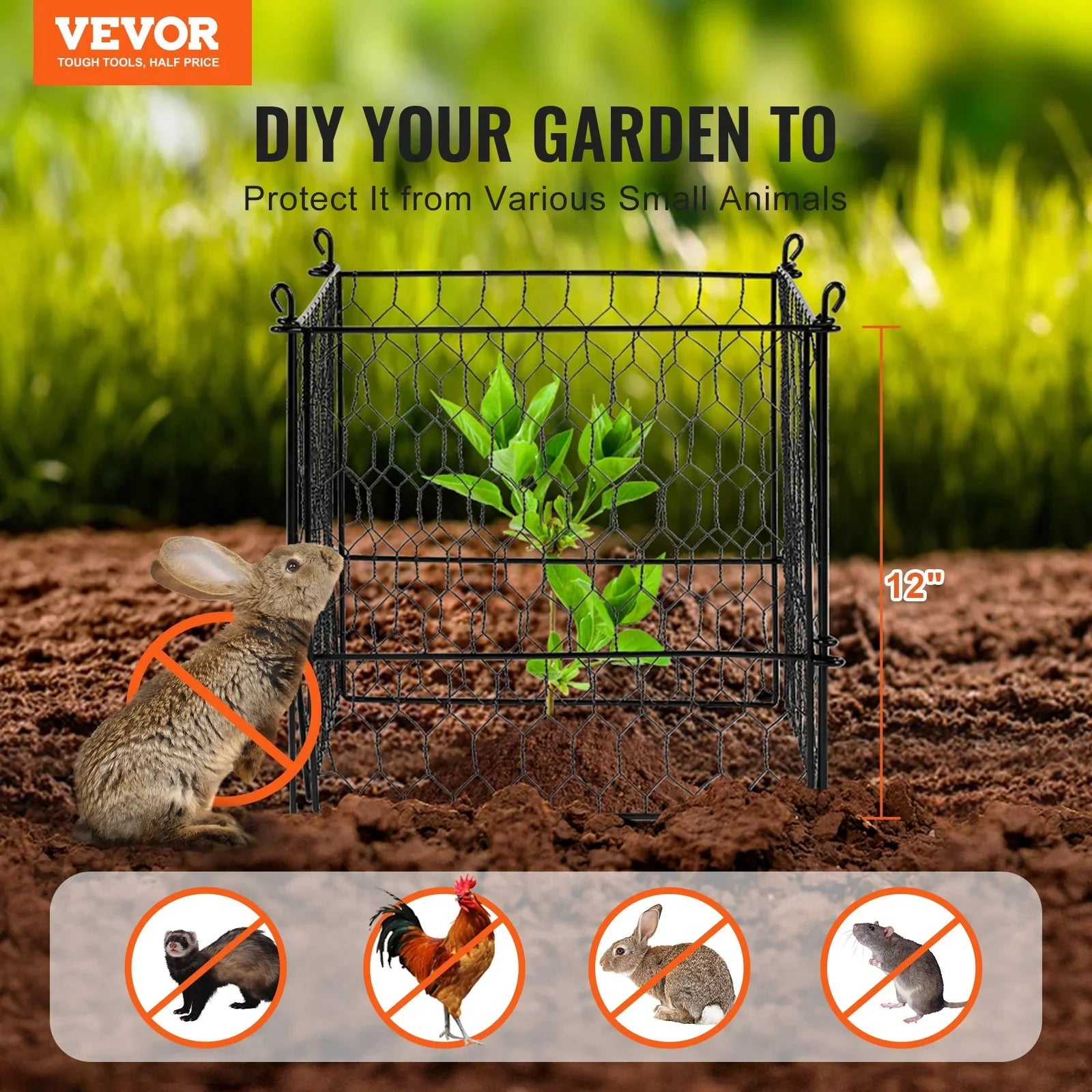 4 Pack Plant Protector from Animals, 13.4'' x 13.4'' Chicken Wire Plant Protector, Plant Cages for Outdoor Plants, Flowers & Vegetables, Keeps Bunny Chicken Squirrels Out, 16pcs Metal Mesh