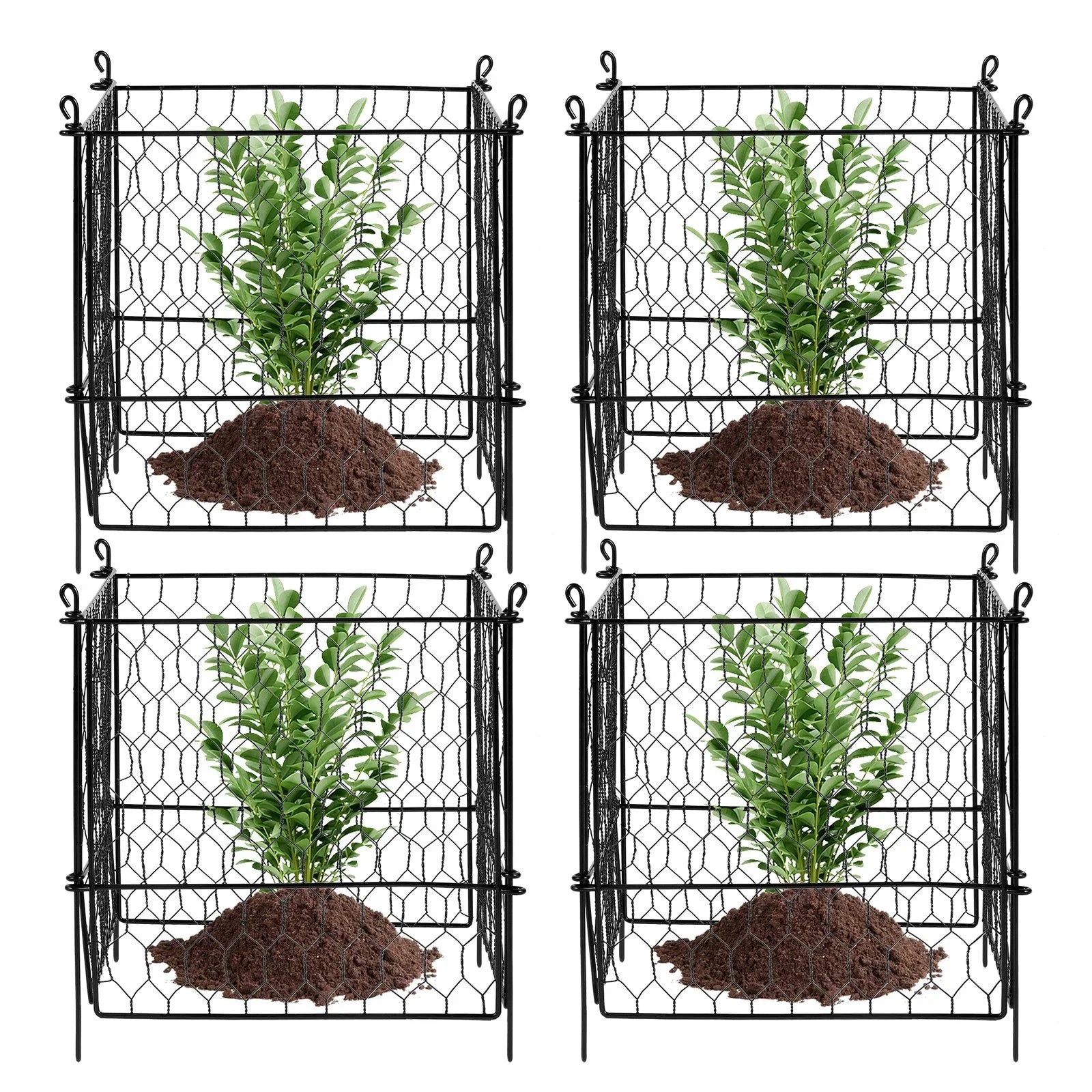 4 Pack Plant Protector from Animals, 13.4'' x 13.4'' Chicken Wire Plant Protector, Plant Cages for Outdoor Plants, Flowers & Vegetables, Keeps Bunny Chicken Squirrels Out, 16pcs Metal Mesh