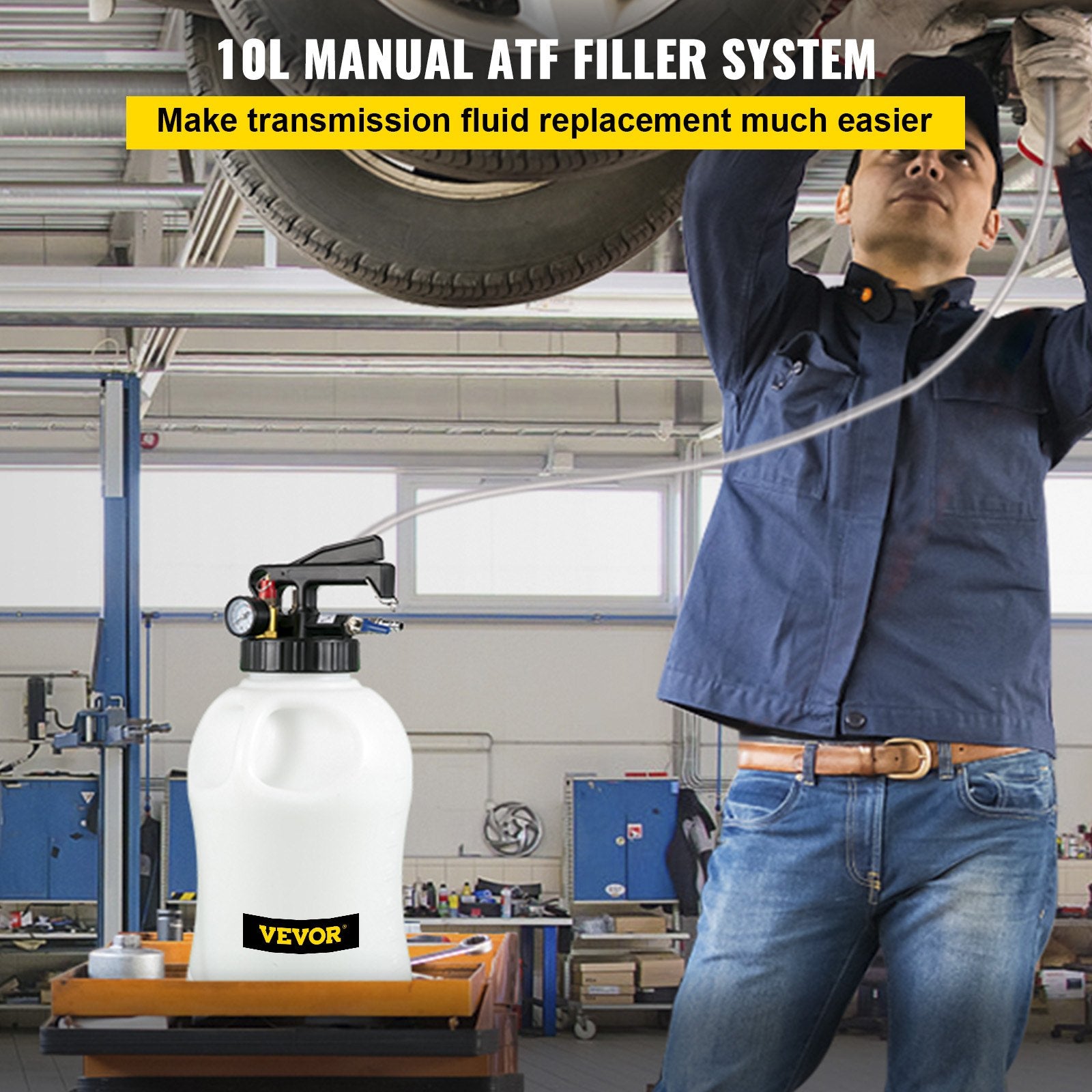 Transmission Fluid Pump 2 Way ATF Refill System Dispenser, Oil and Liquid Extractor 10 Liter Large Capacity, Automatic Transmission Fluid Pump Tool Set with 14 Pieces ATF Filler Adapters