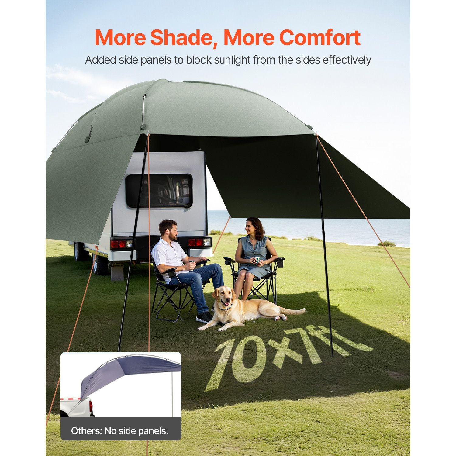 Vehicle Awning, Large 10' x 7' Shade Coverage Car Side Awning, PU2000mm UV50+ Car Awning with Extended Side Canopies and Portable Storage Bag, Suitable for Truck, SUV, Van, Campers