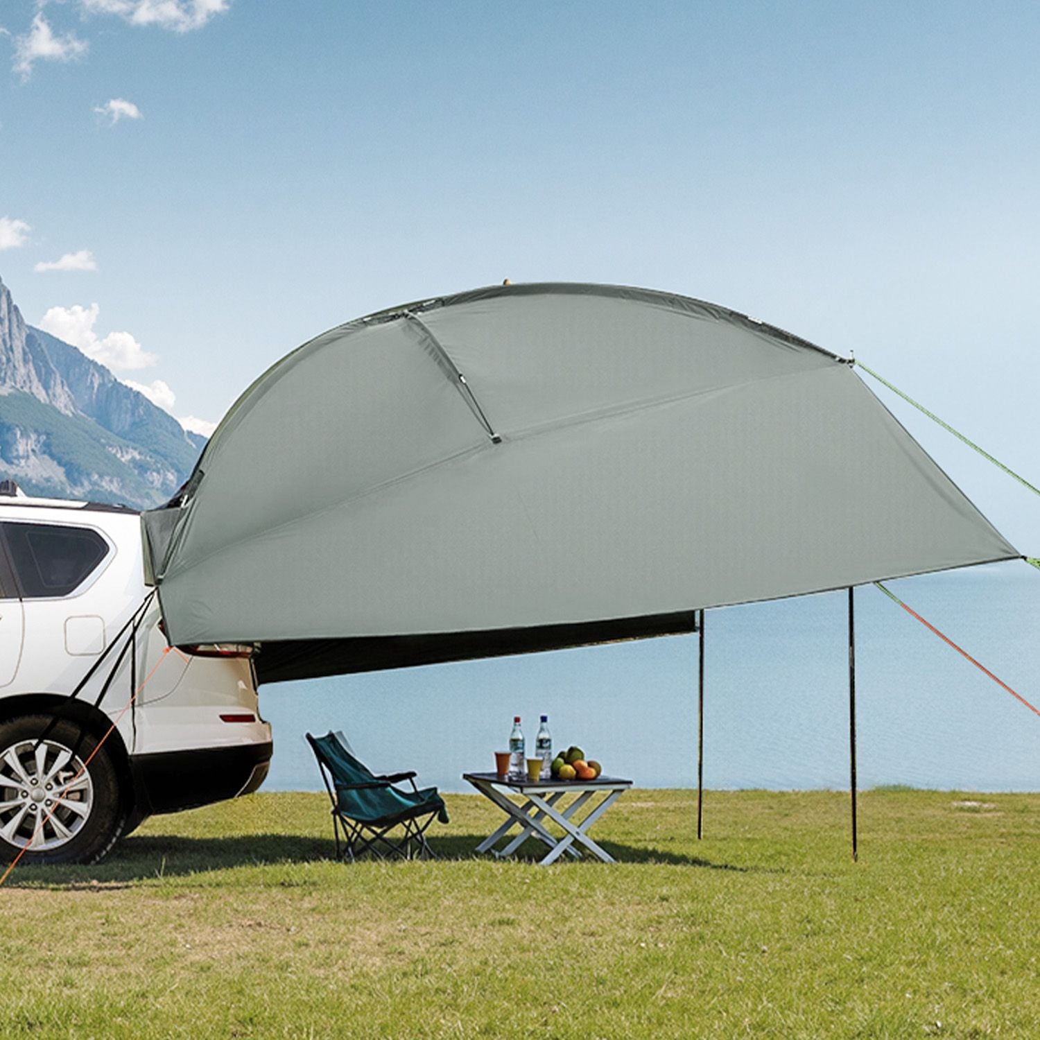Vehicle Awning, Large 10' x 7' Shade Coverage Car Side Awning, PU2000mm UV50+ Car Awning with Extended Side Canopies and Portable Storage Bag, Suitable for Truck, SUV, Van, Campers