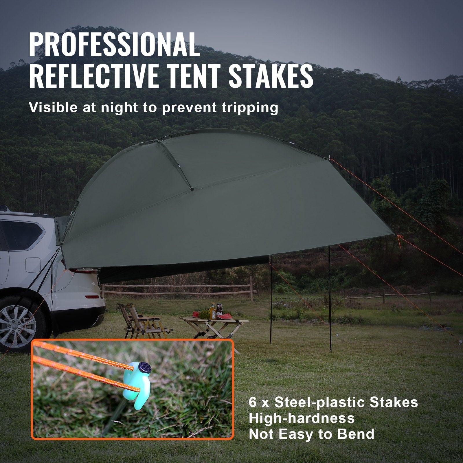 Vehicle Awning, Large 10' x 7' Shade Coverage Car Side Awning, PU2000mm UV50+ Car Awning with Extended Side Canopies and Portable Storage Bag, Suitable for Truck, SUV, Van, Campers