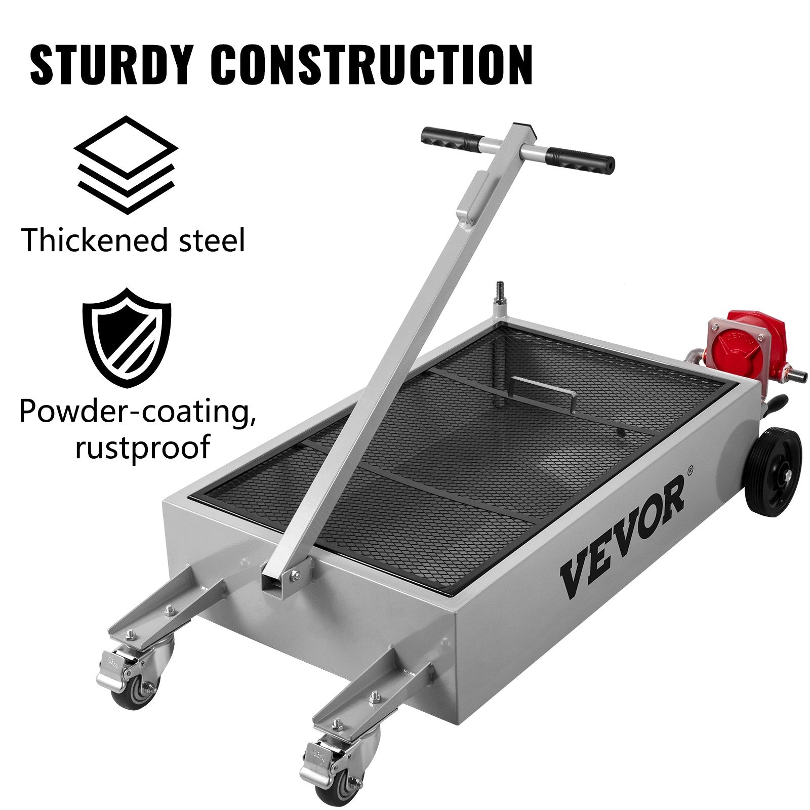 Low Profile Oil Drain Pan Truck Drain Pan 57 L with Pump Hose Casters