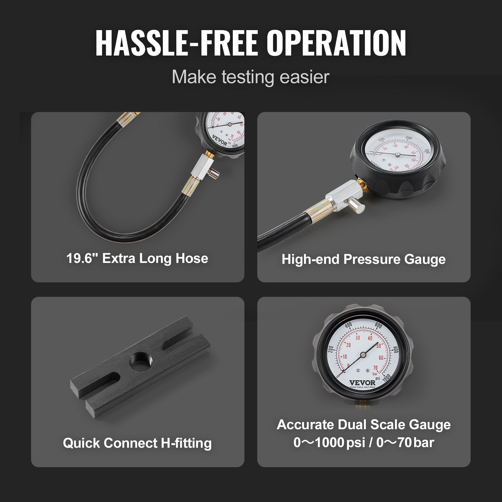 Diesel Engine Compression Tester, 18 pcs Cylinder Pressure Test Tool Kit, with 0-1000 psi Gauge and Adapters, Diesel Injector Tester Check Cylinders in Diesel Trucks, Tractors, Equipment