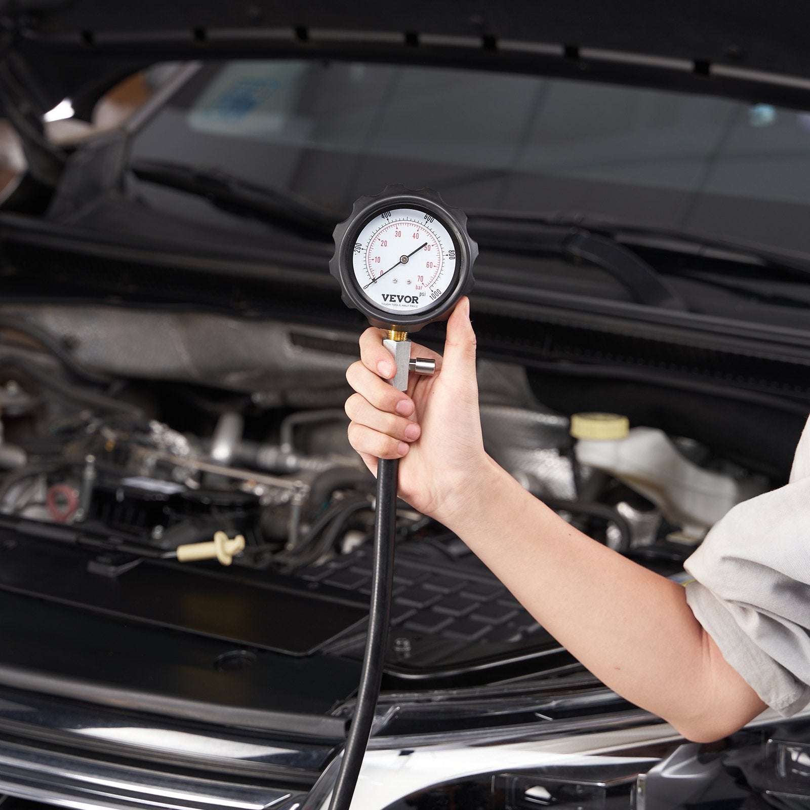 Diesel Engine Compression Tester, 18 pcs Cylinder Pressure Test Tool Kit, with 0-1000 psi Gauge and Adapters, Diesel Injector Tester Check Cylinders in Diesel Trucks, Tractors, Equipment