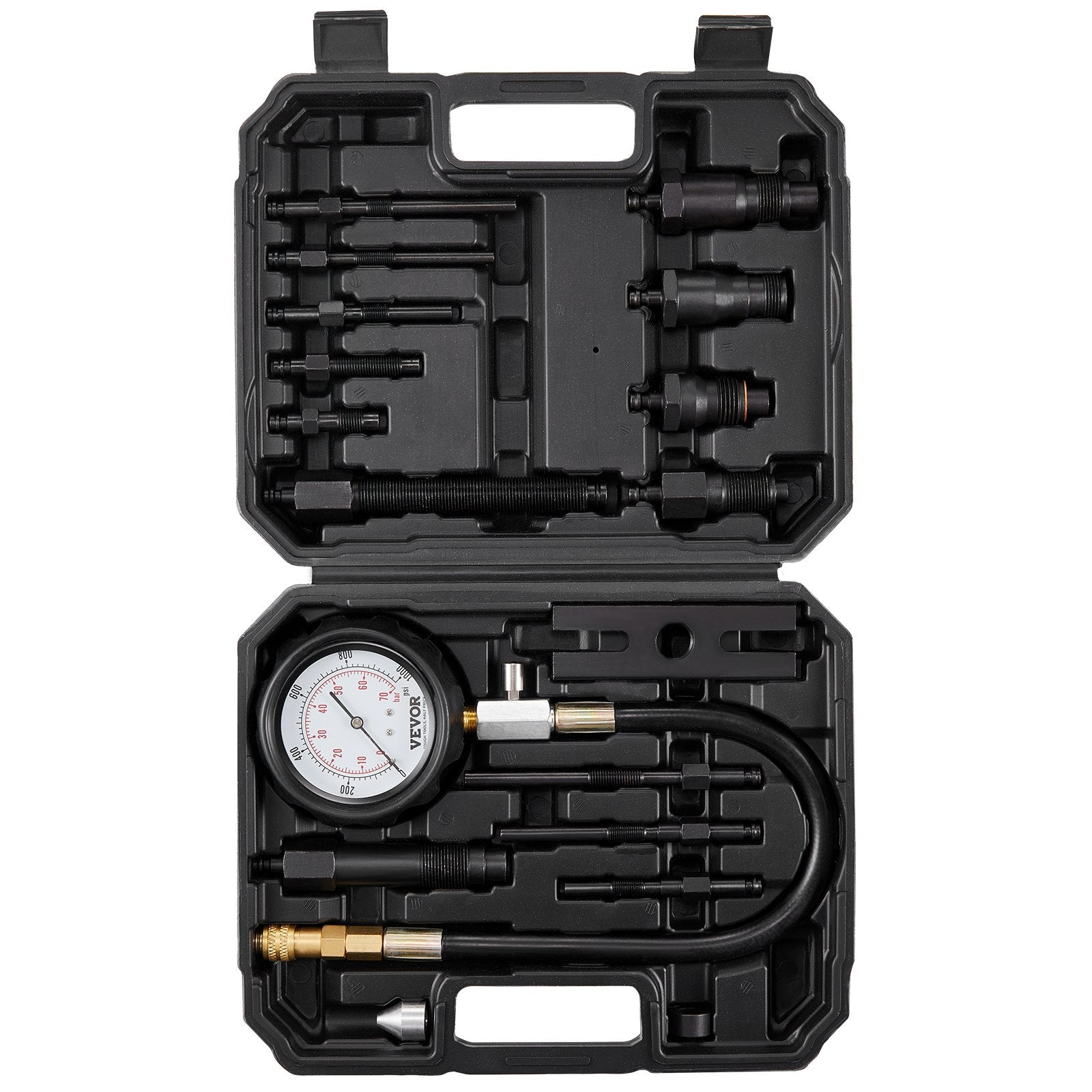 Diesel Engine Compression Tester, 18 pcs Cylinder Pressure Test Tool Kit, with 0-1000 psi Gauge and Adapters, Diesel Injector Tester Check Cylinders in Diesel Trucks, Tractors, Equipment