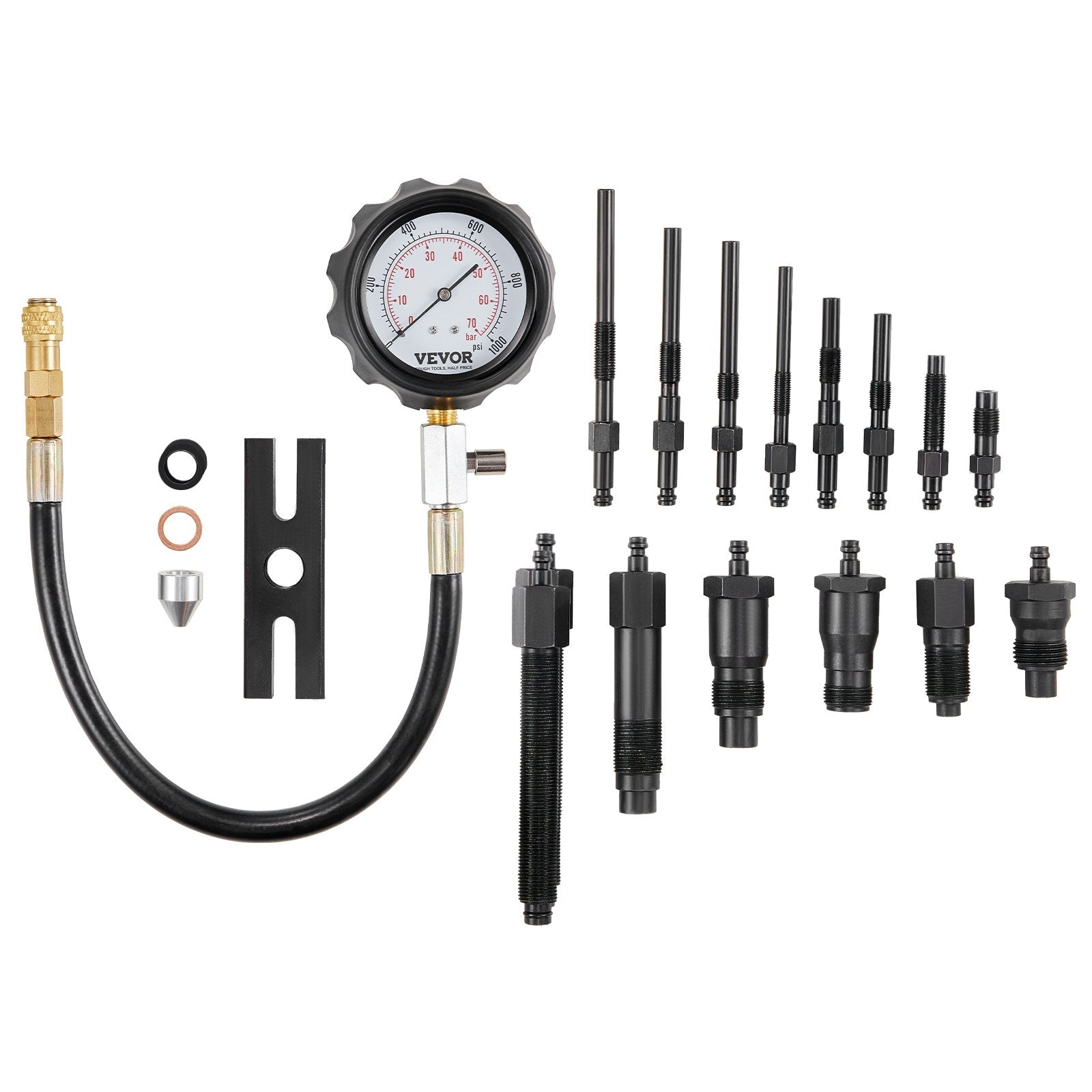 Diesel Engine Compression Tester, 18 pcs Cylinder Pressure Test Tool Kit, with 0-1000 psi Gauge and Adapters, Diesel Injector Tester Check Cylinders in Diesel Trucks, Tractors, Equipment