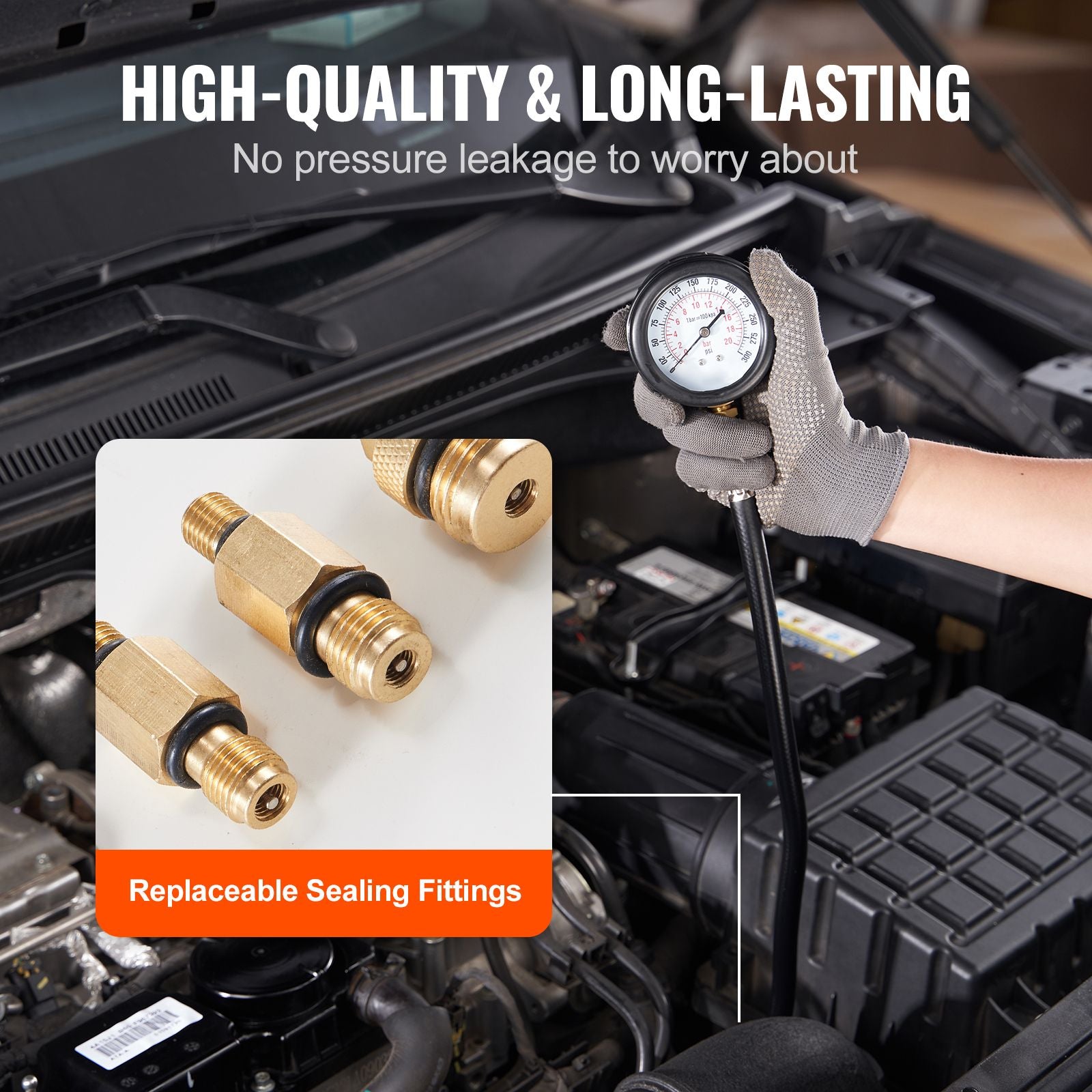 9pc Engine Compression Tester Kit 300 PSI Cylinder Pressure Gauge Adapter Set