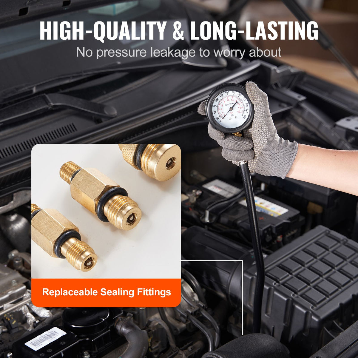 9pc Engine Compression Tester Kit 300 PSI Cylinder Pressure Gauge Adapter Set