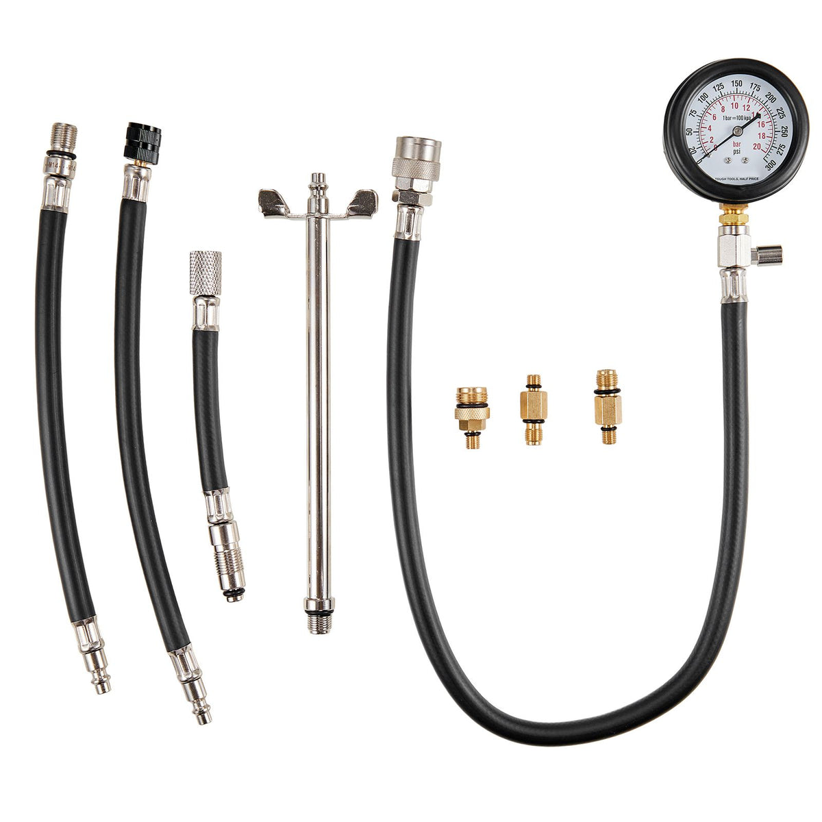 9pc Engine Compression Tester Kit 300 PSI Cylinder Pressure Gauge Adapter Set