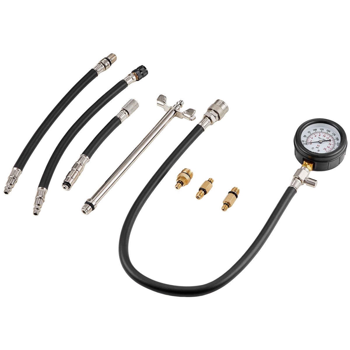 9pc Engine Compression Tester Kit 300 PSI Cylinder Pressure Gauge Adapter Set
