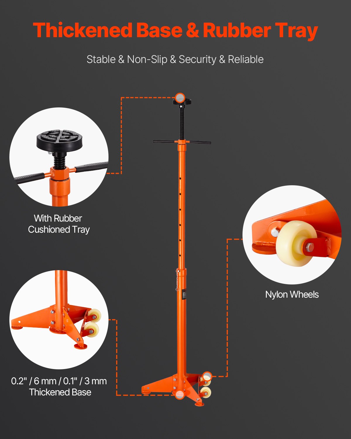 Underhoist Support Stand, 3/4 Ton Capacity Under Hoist Jack Stand, Lifting from 38.4 to 75.4 in, Bearing Mounted Spin Handle, Self-Locking Threaded Screw, Two Wheels, Support Vehicle Components